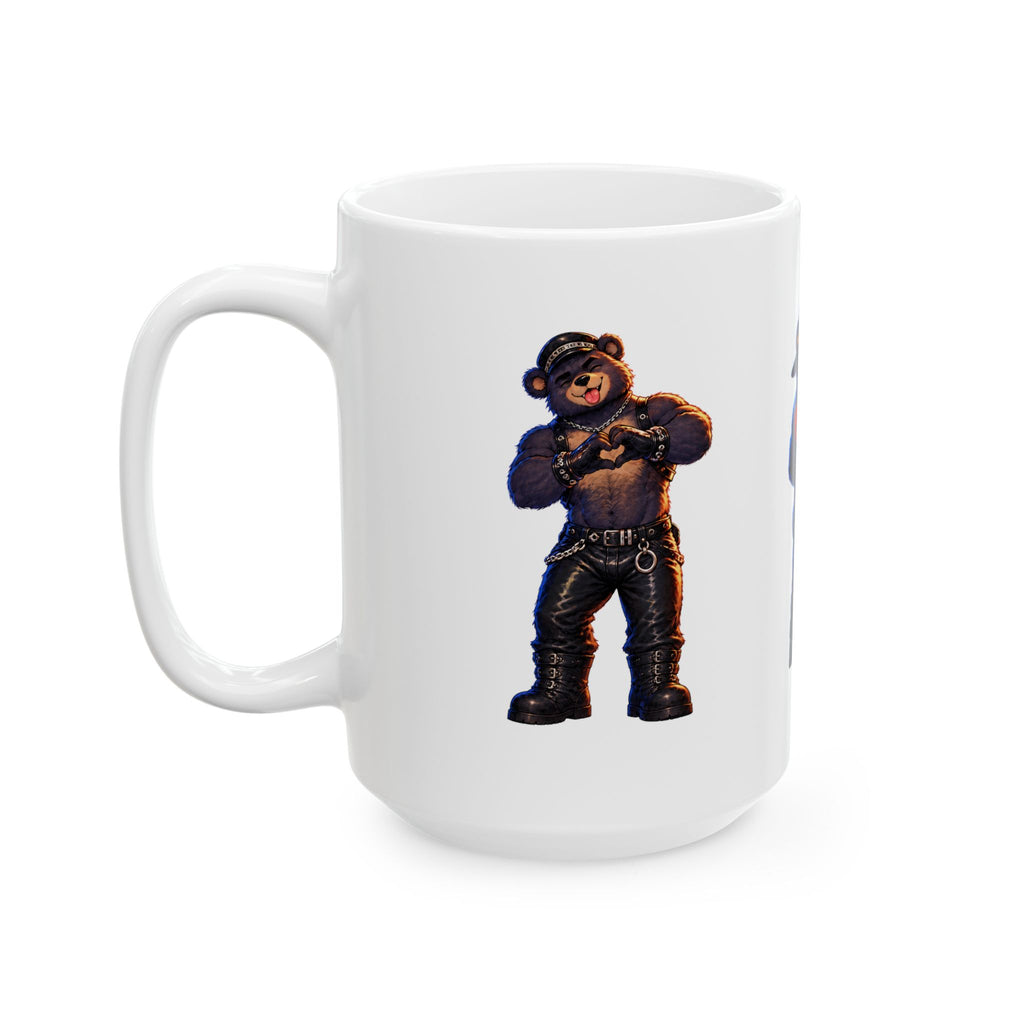 Bear Biker Ceramic Mug – Leather Jacket Paw Print Design (11oz, 15oz)