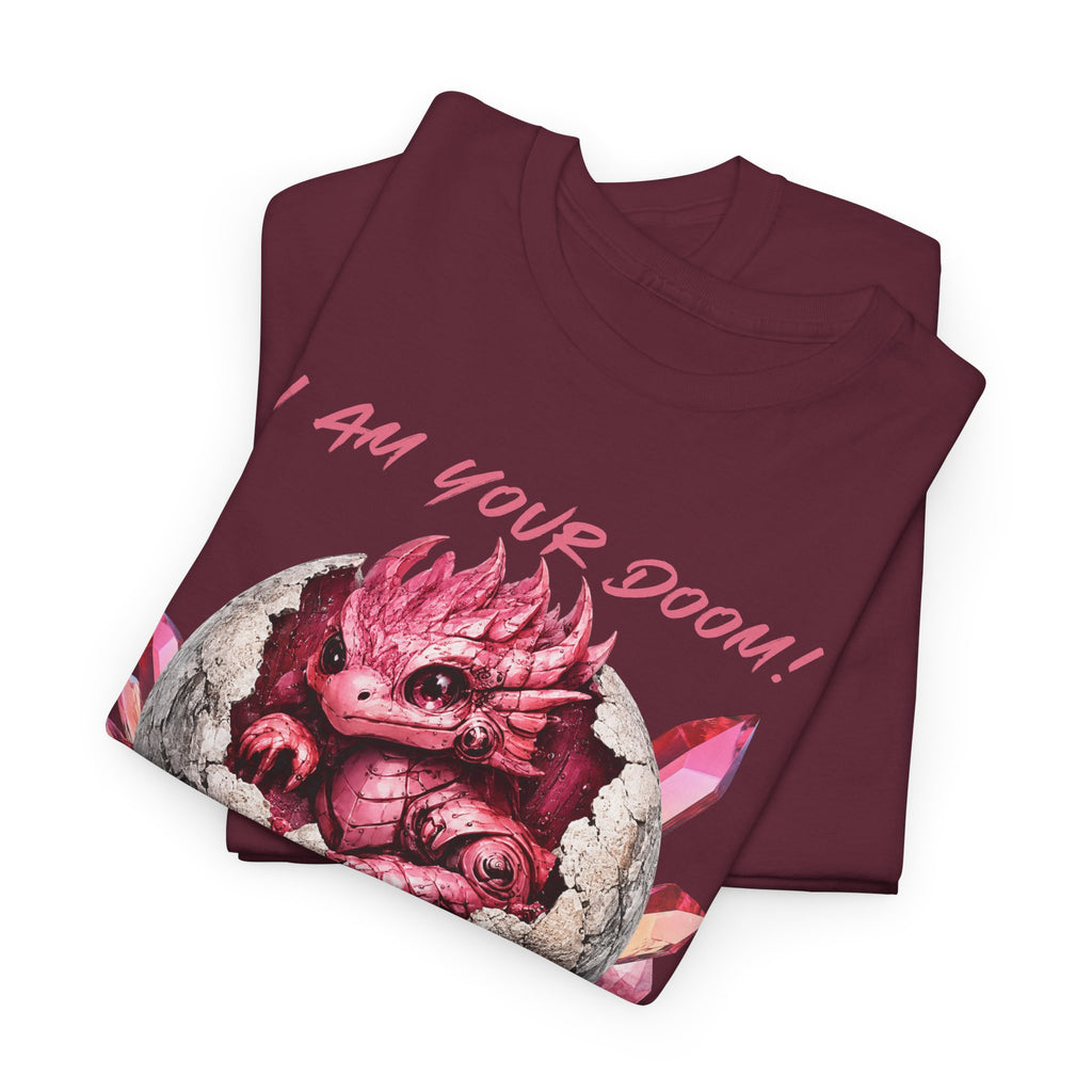 Cute Monster Tee — "I Am Your Doom! Cower in Fear!" Pink Hatchling Graphic Shirt