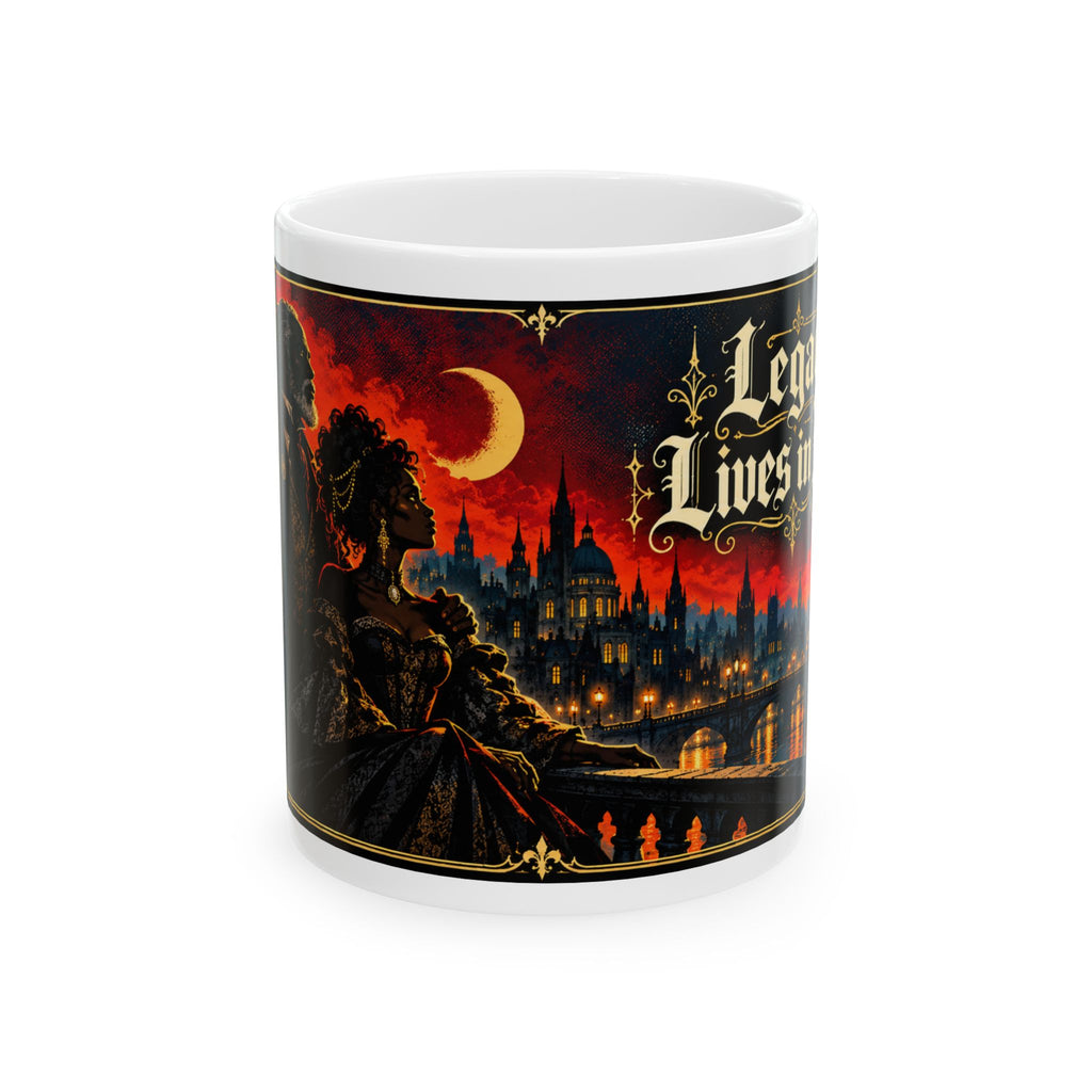 Gothic Cityscape Ceramic Mug – Legacy Lives in You Black Man Gothic Art Mug.  “Legend Lives On” 11oz/15oz