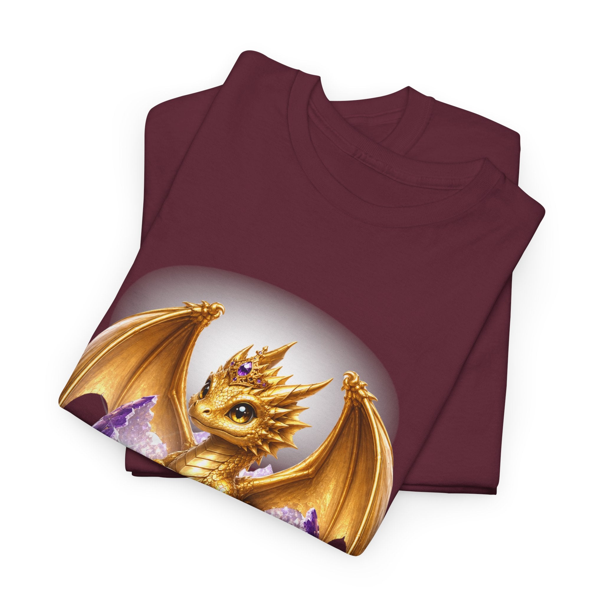 Golden Baby Dragon Tee — Cute Fantasy Dragon Shirt with Purple Egg