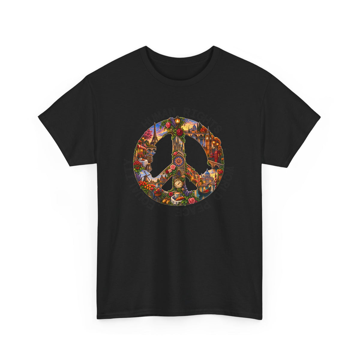 Peace Flower Graphic Tee — "World Peace • Human Rights • Equality" Cotton T‑Shirt