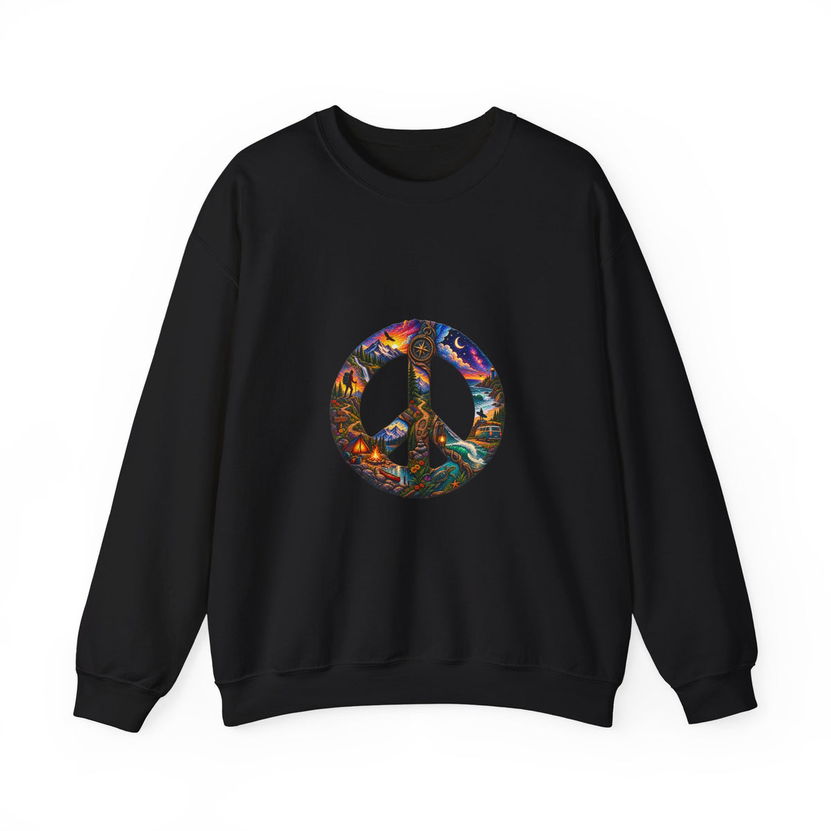 Peace Sign Crewneck Sweatshirt — Colorful Tie-Dye Peace Symbol Pullover