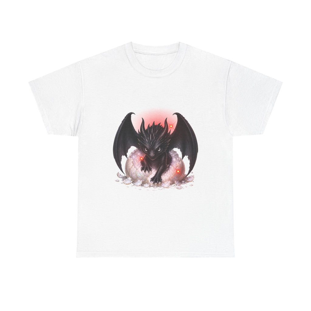 Dragon Hatchling T‑Shirt — Cute Black Baby Dragon Emerging from Egg Graphic Tee