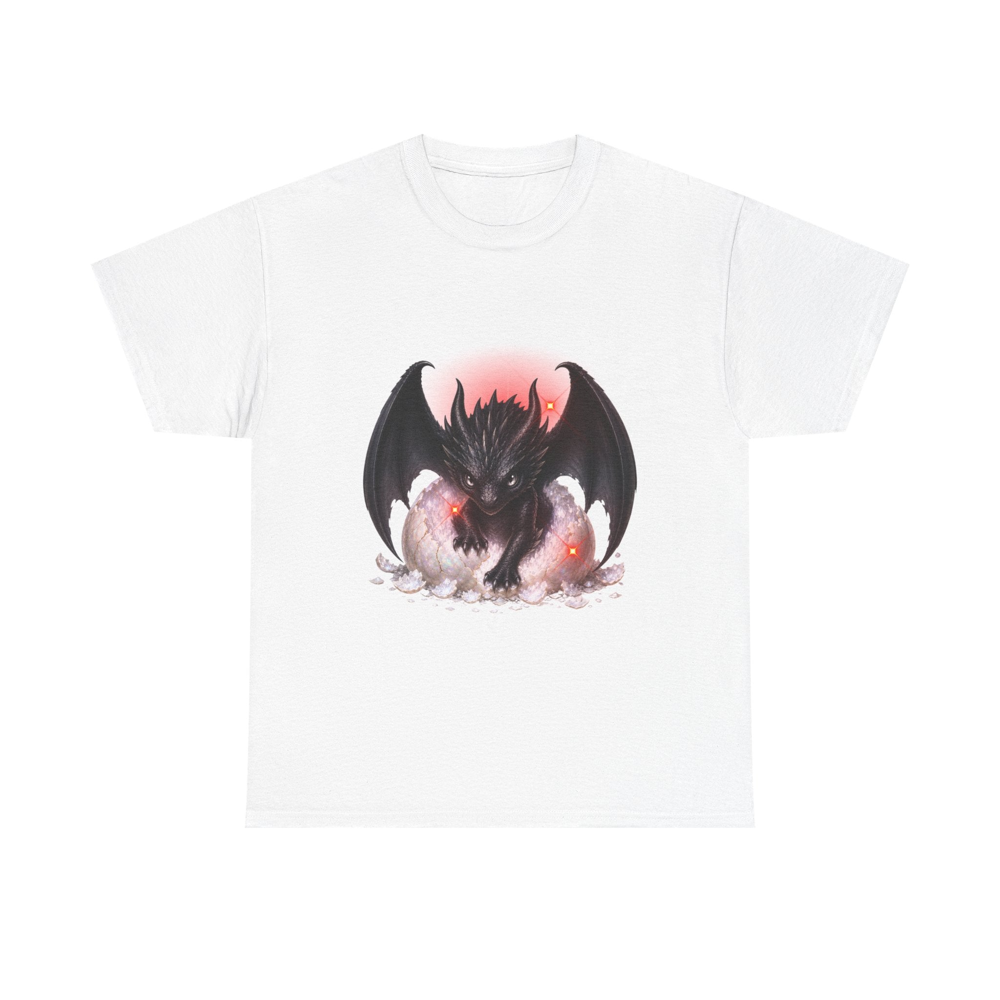 Dragon Hatchling T‑Shirt — Cute Black Baby Dragon Emerging from Egg Graphic Tee
