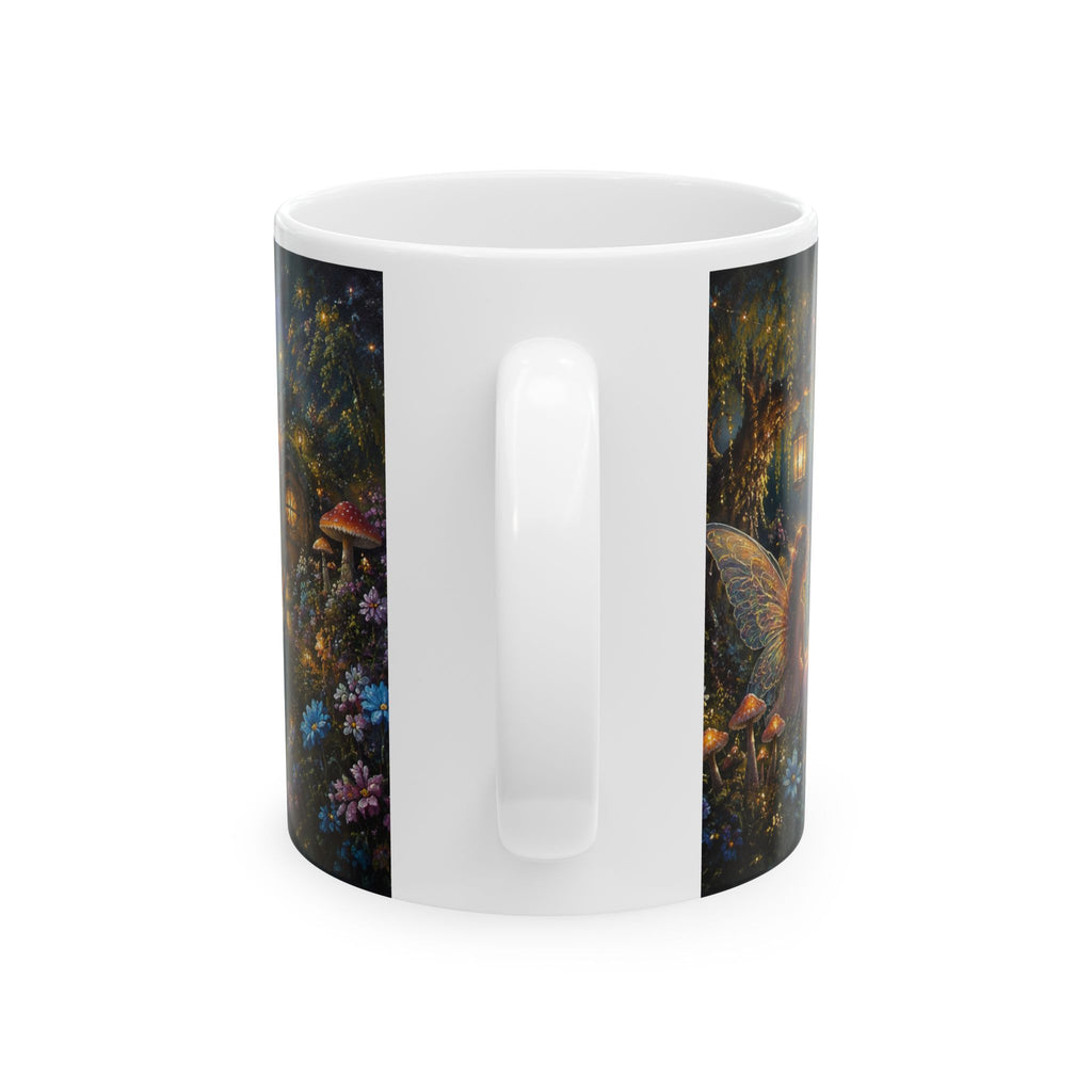 Fantasy Nightscape Ceramic Mug — Moonlit Lake, Hummingbird & Enchanted Garden (11oz/15oz)