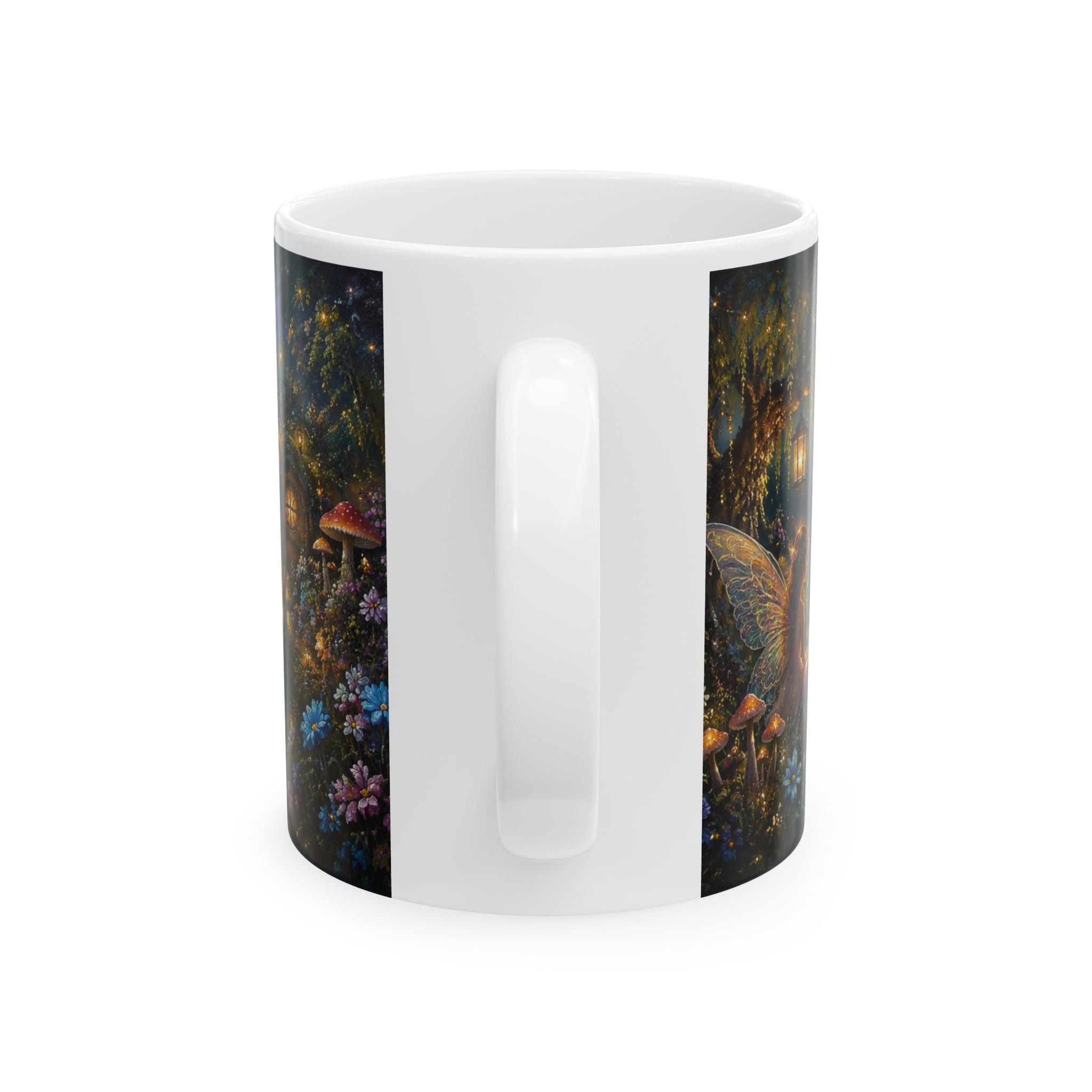 Fantasy Nightscape Ceramic Mug — Moonlit Lake, Hummingbird & Enchanted Garden (11oz/15oz)
