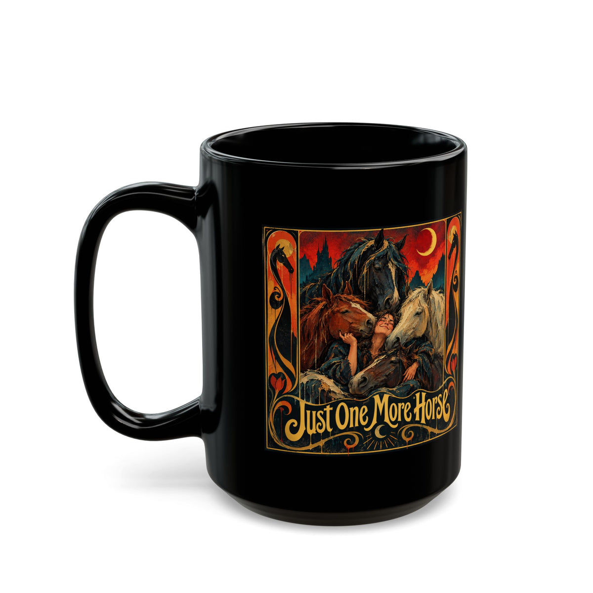Horse Lover Coffee Mug – Equestrian Art Mug with Jewel Tone Horse Painting