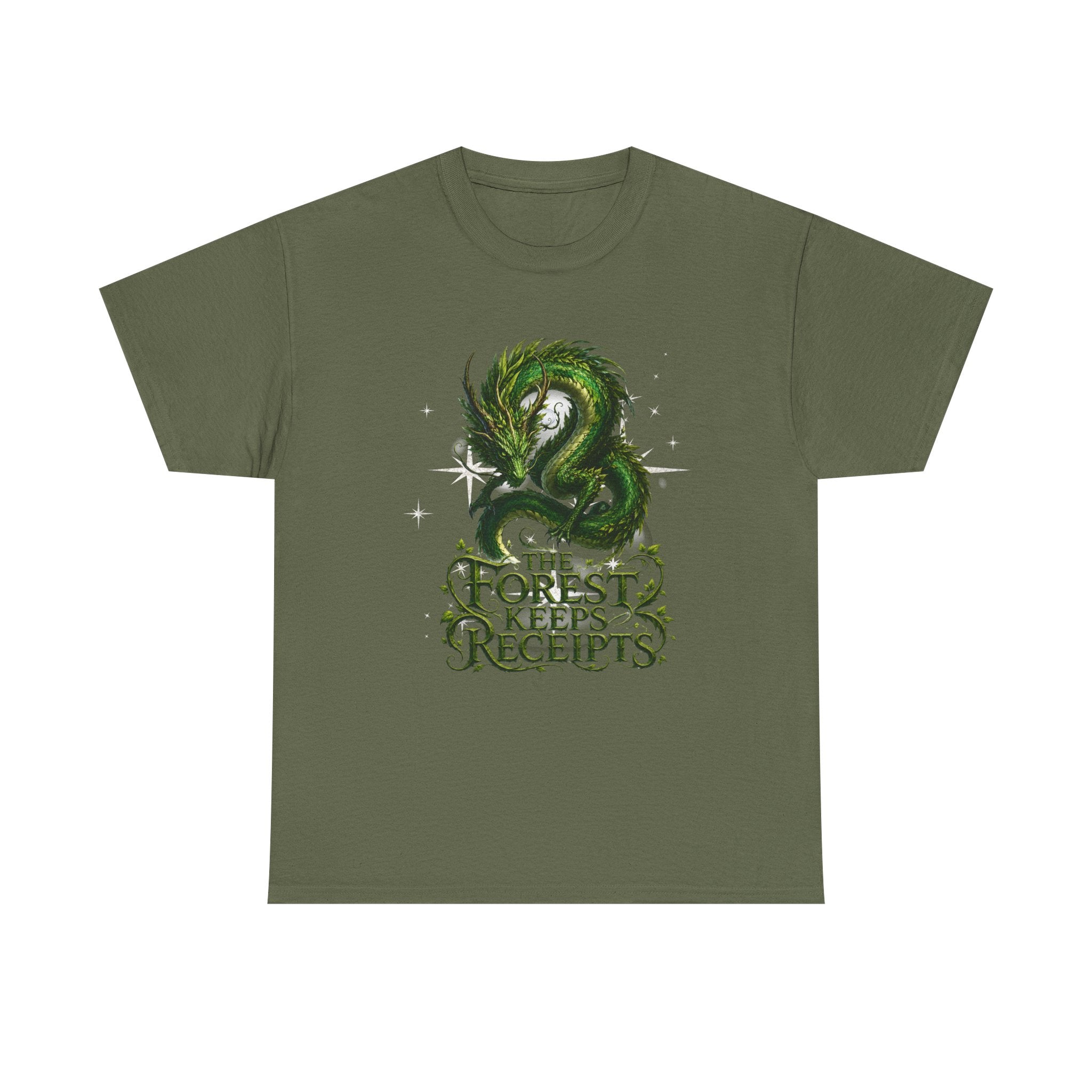 T-Shirt — "The Forest Keeps Receipts" Green Dragon Nature Graphic Tee