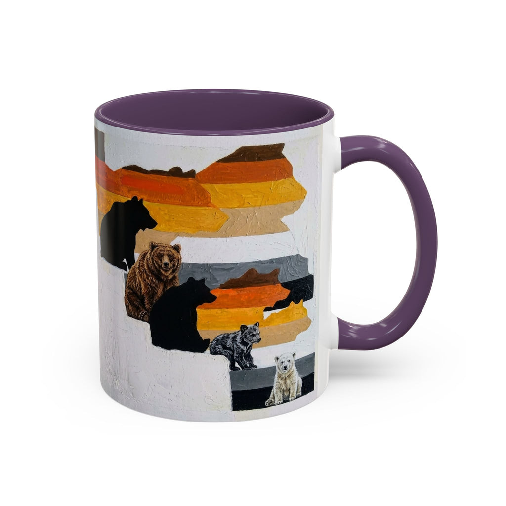 Bear Silhouette Accent Coffee Mug — Sunset Mountain Wildlife Design (11/15oz) Bear Pride. Leather man pride. Bears in leather.