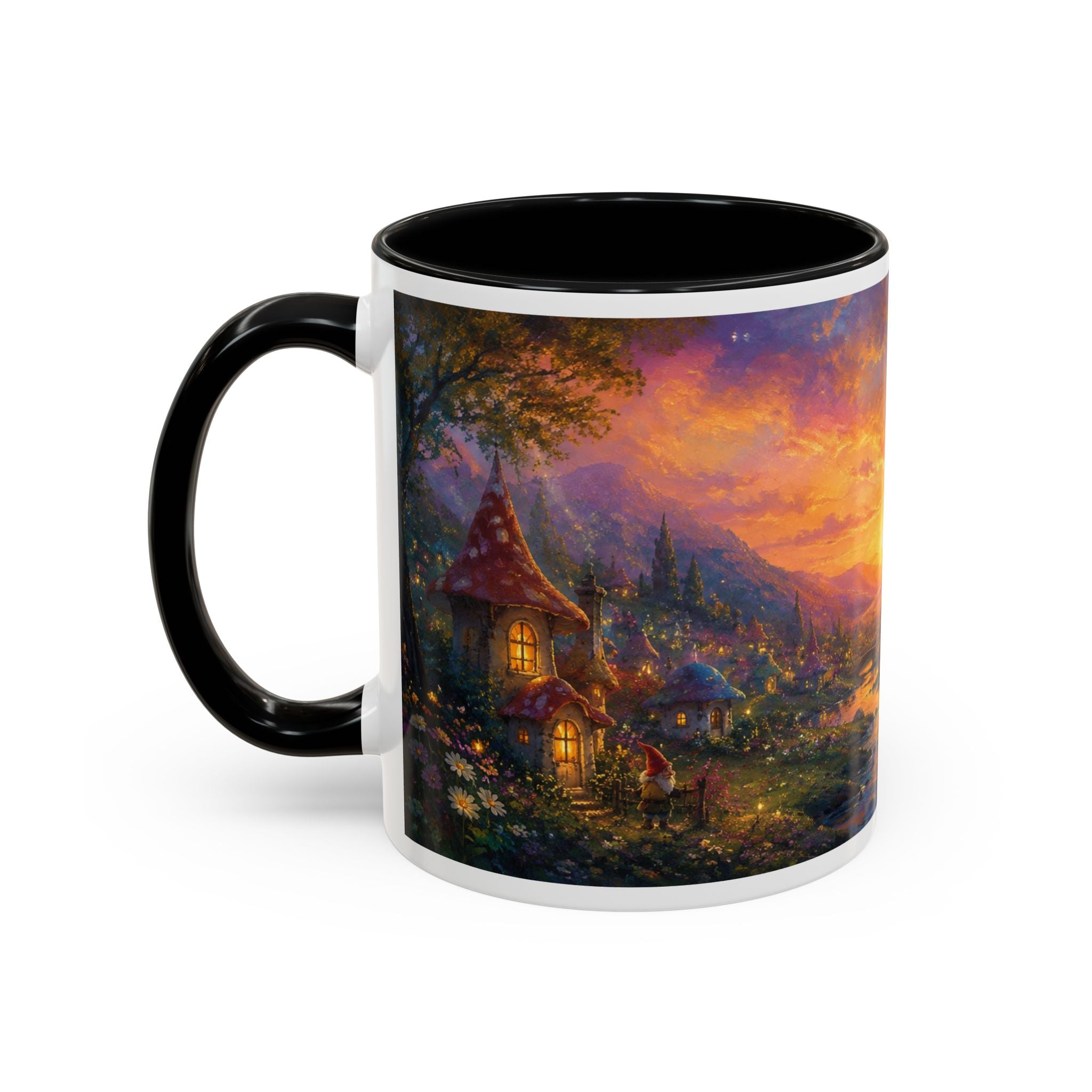Fantasy Sunset Coffee Mug — Whimsical Village Sunrise Art Accent Mug (11/15oz)