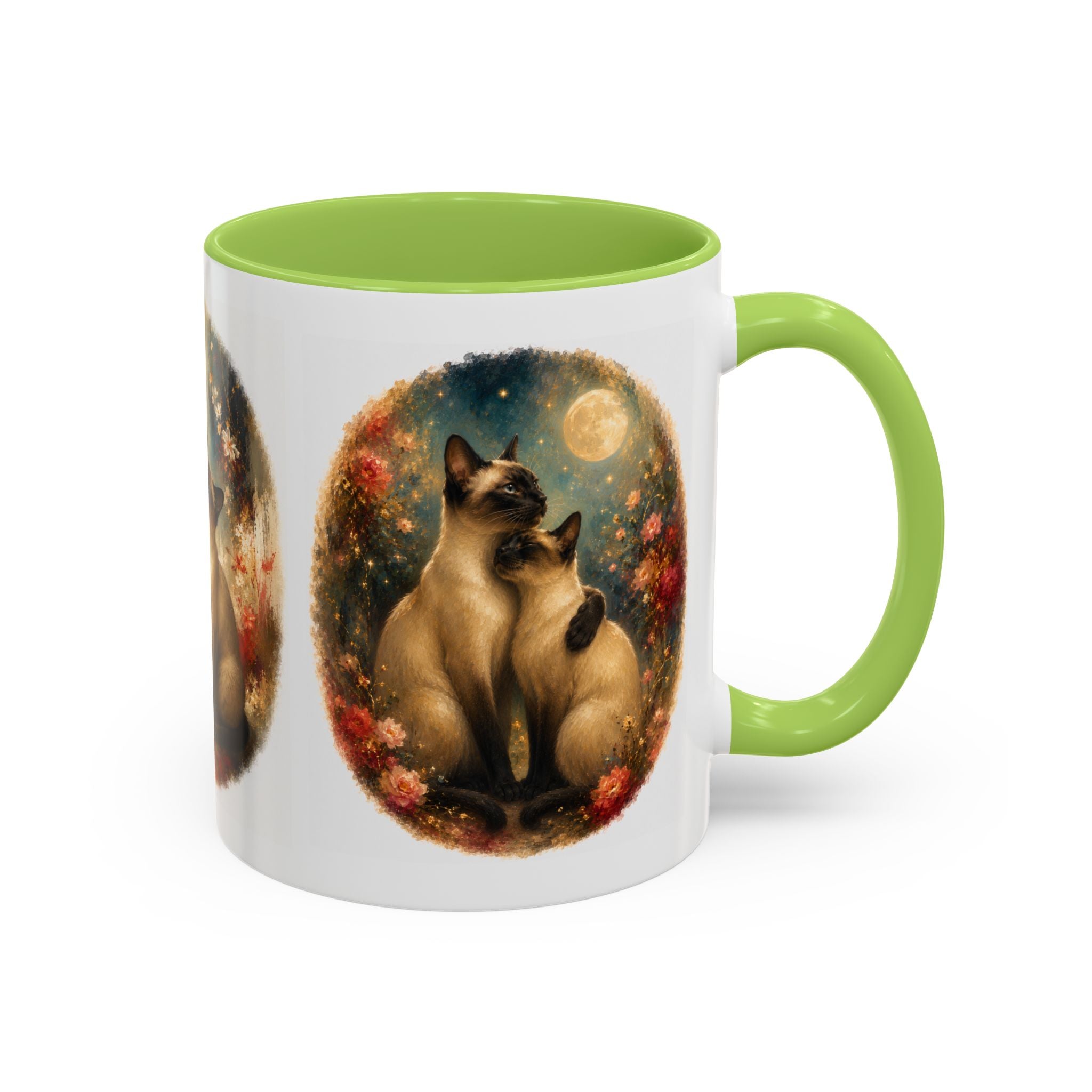Siamese Cats Coffee Mug — Romantic Moonlit Cat Art Accent Mug (11/15oz)