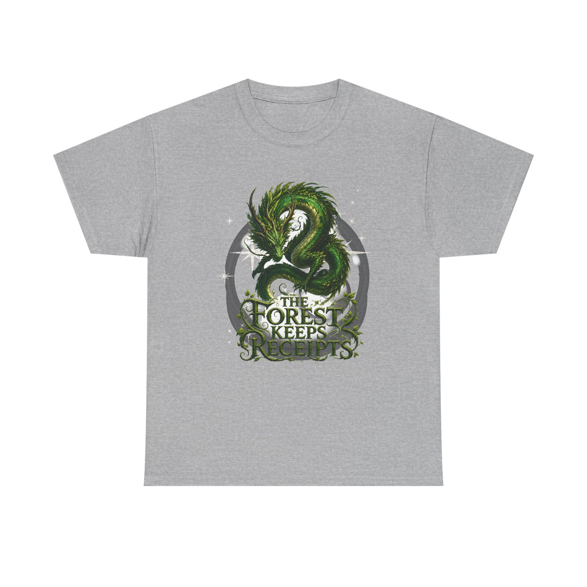 T-Shirt — "The Forest Keeps Receipts" Green Dragon Nature Graphic Tee