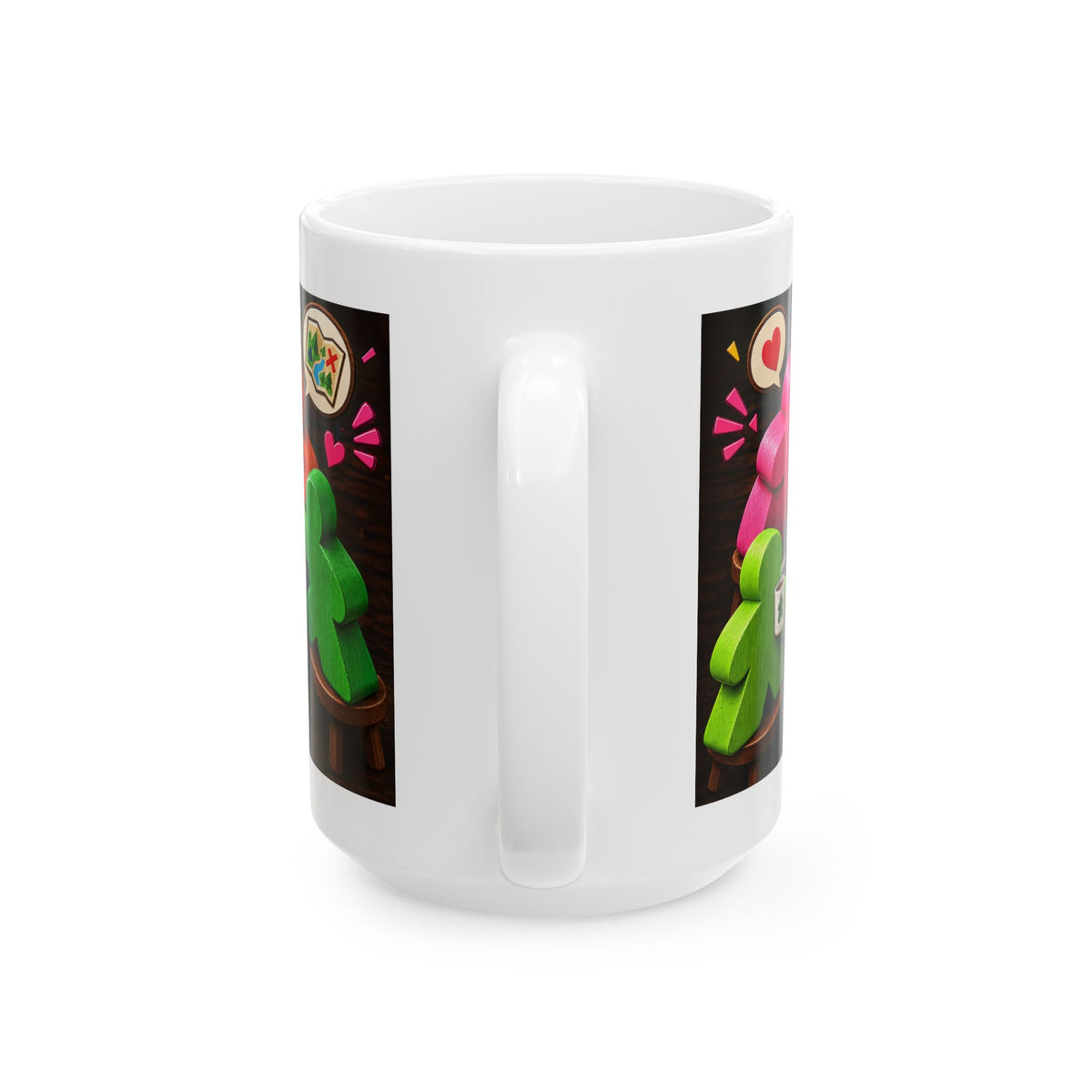 Talk Meep to Me Ceramic Mug — Colorful Board Game Meeples Coffee Cup (11oz/15oz)