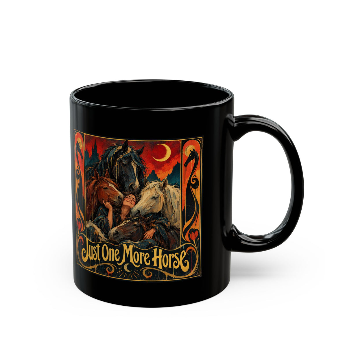 Horse Lover Coffee Mug – Equestrian Art Mug with Jewel Tone Horse Painting