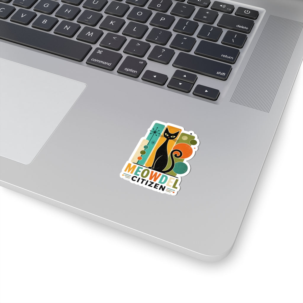 Retro Black Cat Sticker — "Meowdel Citizen" Kiss-Cut Decal