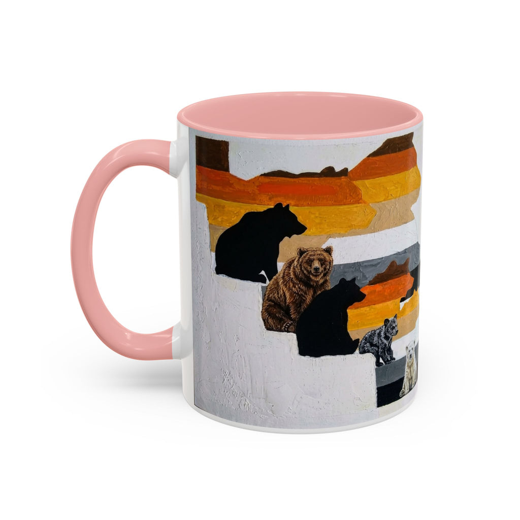 Bear Silhouette Accent Coffee Mug — Sunset Mountain Wildlife Design (11/15oz) Bear Pride. Leather man pride. Bears in leather.