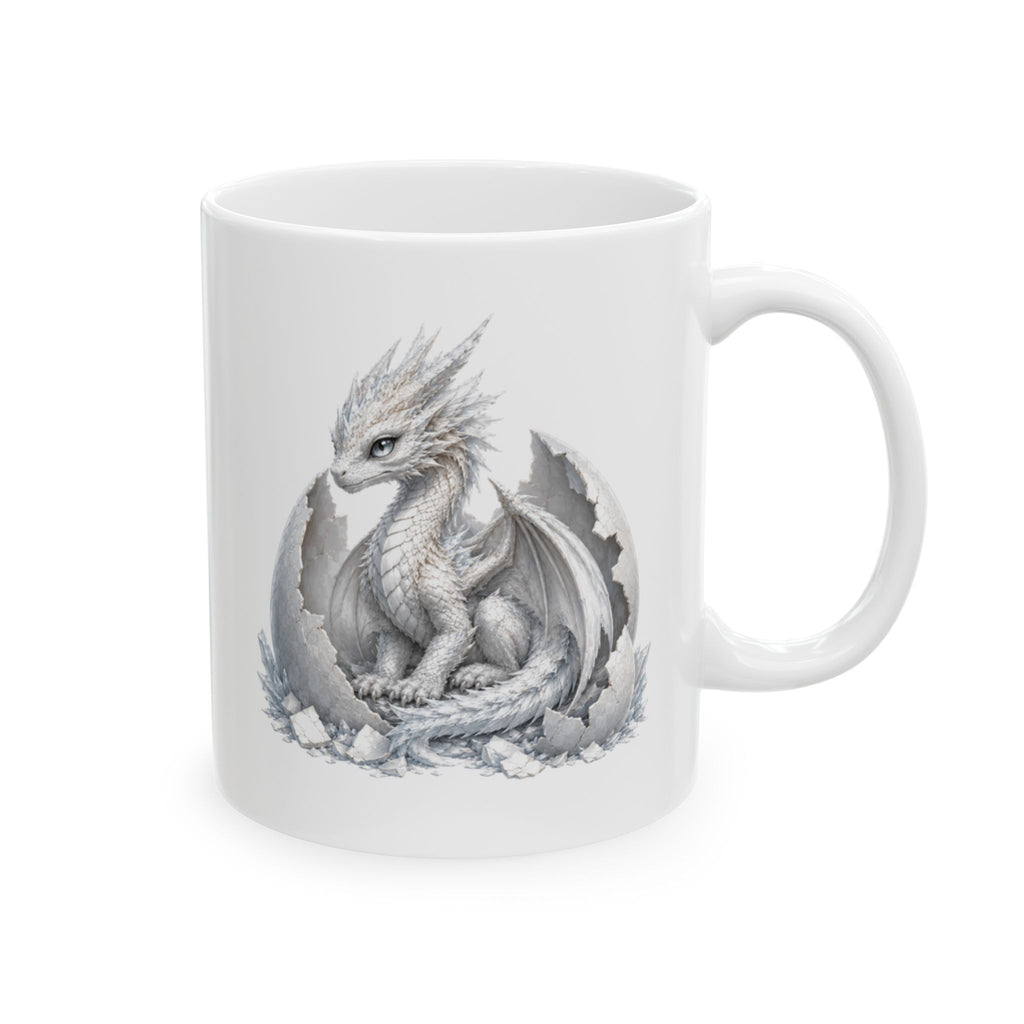 White Dragon Ceramic Mug — Artistic Dragon Lover Coffee Cup (11oz, 15oz)
