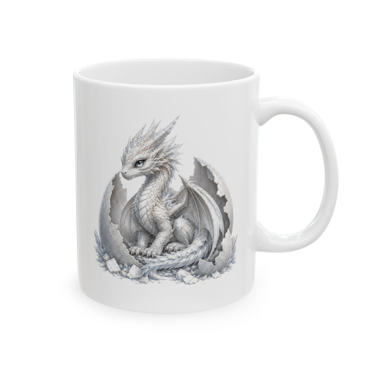 White Dragon Ceramic Mug — Artistic Dragon Lover Coffee Cup (11oz, 15oz)