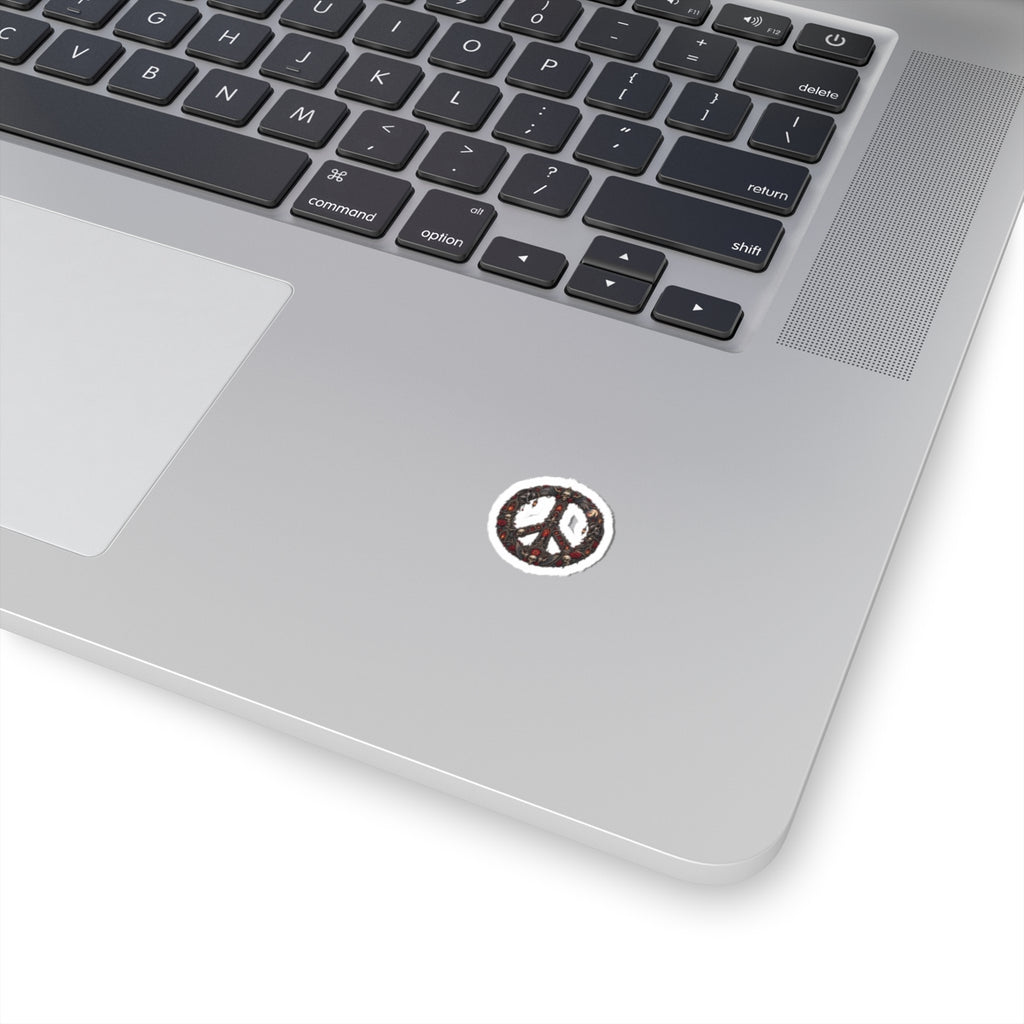 Skull & Rose Peace Sign Sticker — Gothic Kiss-Cut Laptop Decal