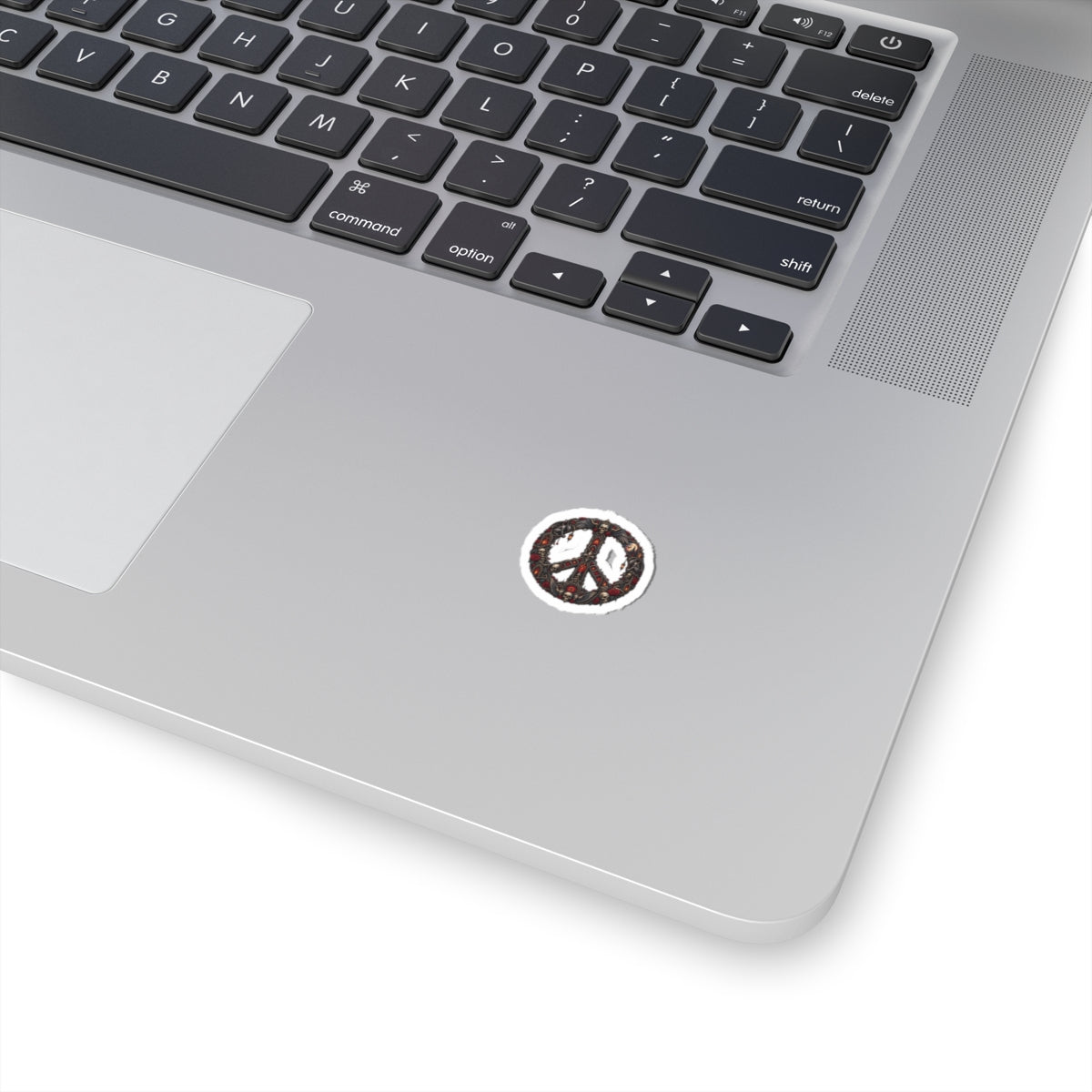 Skull & Rose Peace Sign Sticker — Gothic Kiss-Cut Laptop Decal