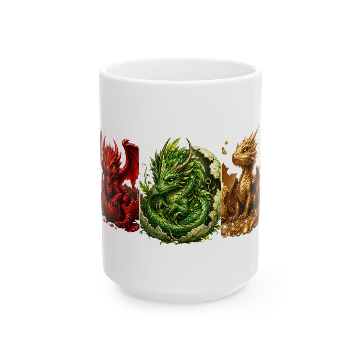 Dragon Rainbow Ceramic Mug — Cute Colorful Baby Dragons Coffee Cup (11oz, 15oz)