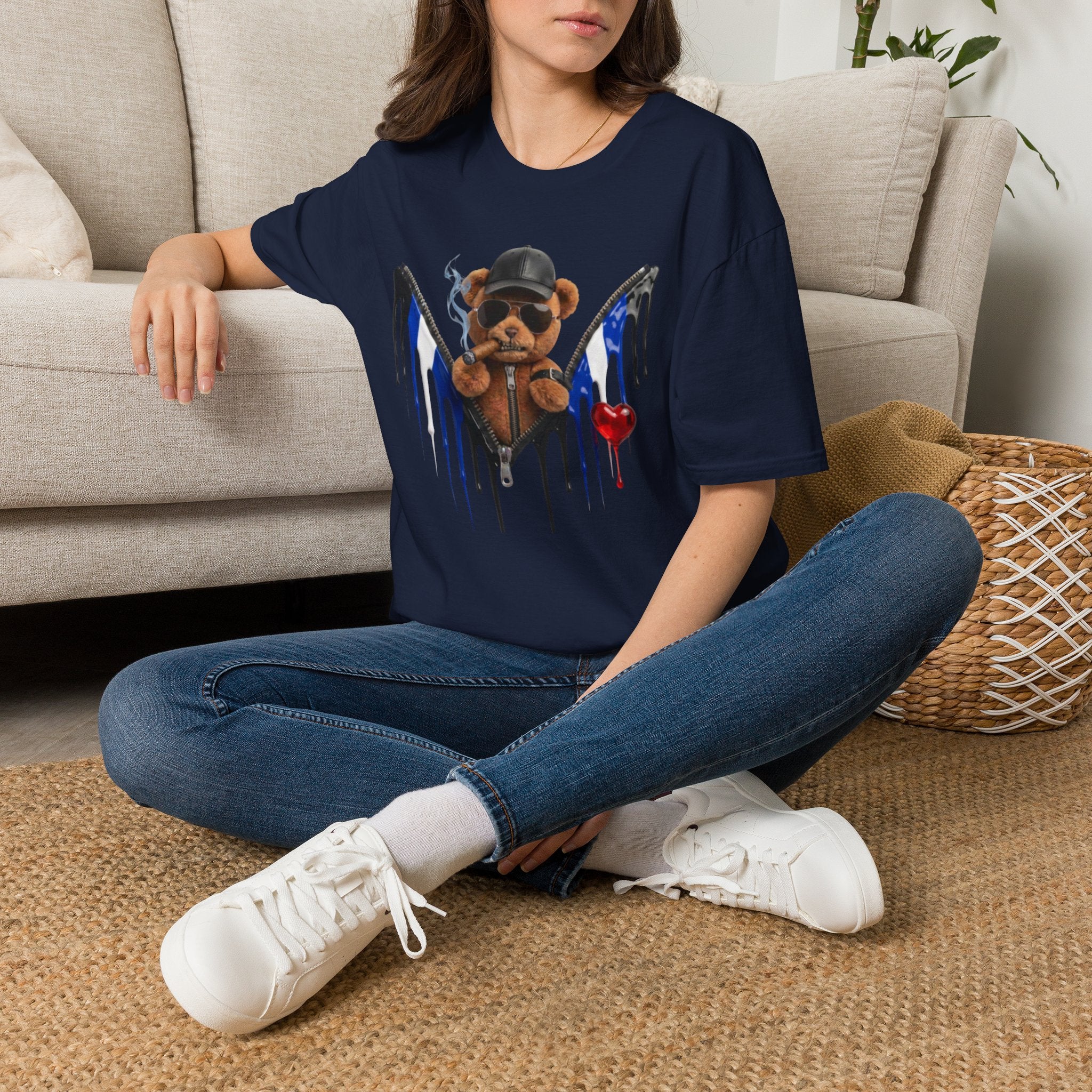 Edgy Graffiti Teddy T‑Shirt — Dripping Wings & Heart Streetwear