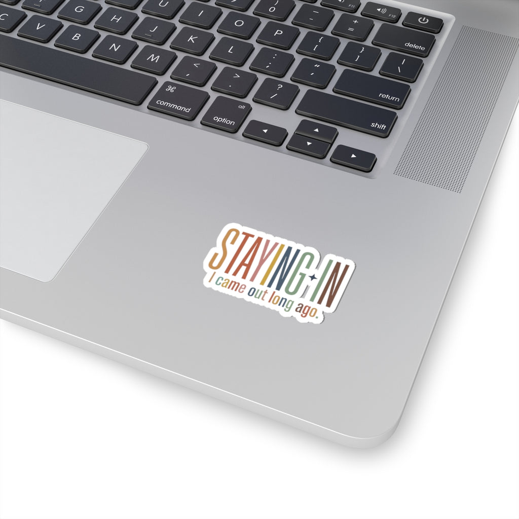 Staying In sticker | Homebody aesthetic, cozy retro type kiss-cut sticker