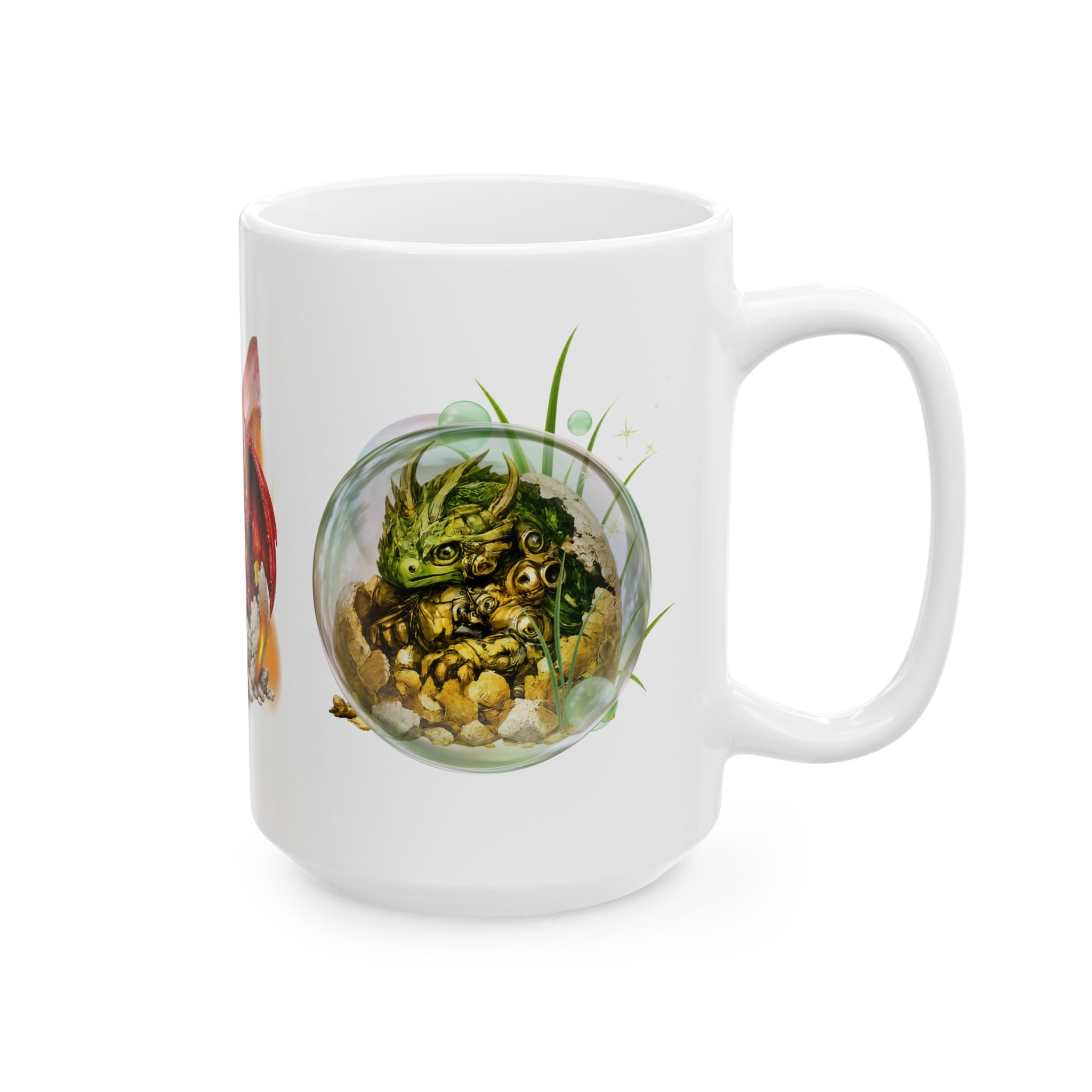 Dragon Trio Ceramic Mug (11oz, 15oz) — Cute Elemental Baby Dragons Coffee Cup
