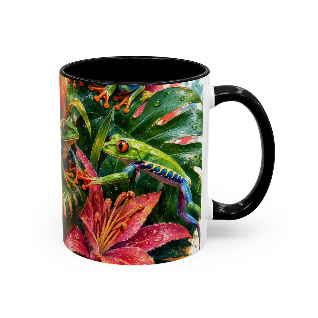 Tropical Tree Frog Coffee Mug — Colorful Rainforest Lily Accent Mug (11/15oz)