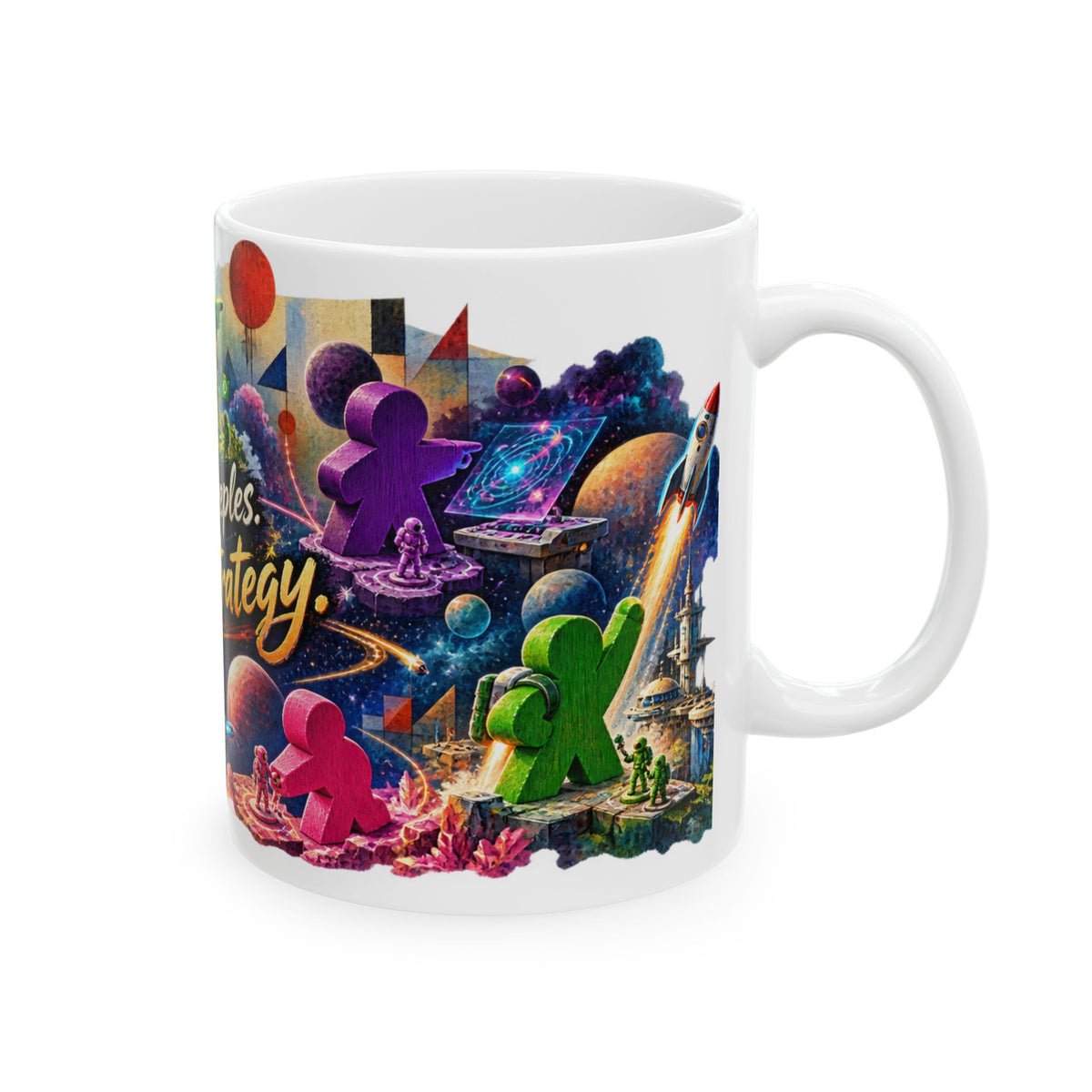 Board Game Mug — “Tiny Meeples, Big Strategy” Ceramic Coffee Mug (11oz & 15oz)
