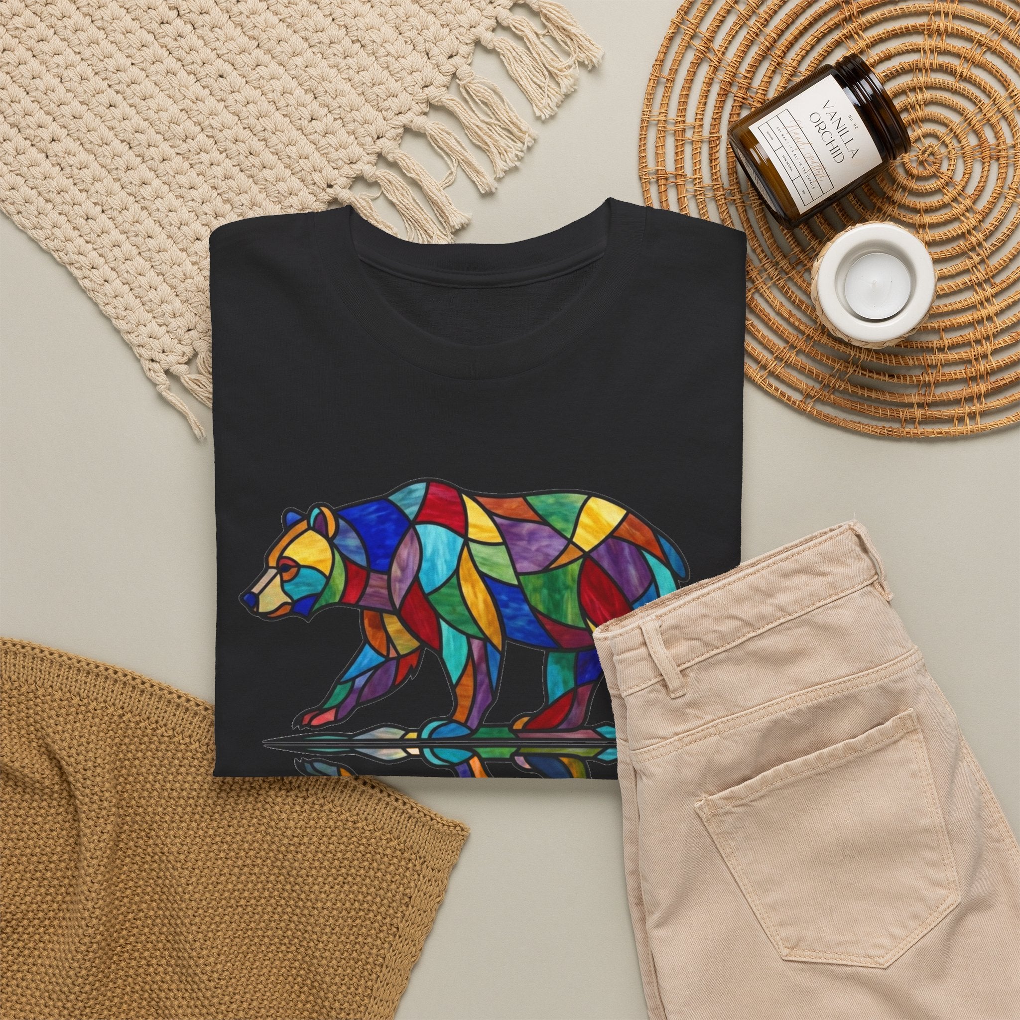 Stained Glass Bear Reflection T-Shirt — Colorful Nature Graphic Tee