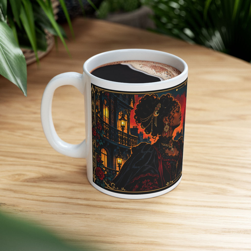 Rooted in Greatness Ceramic Mug — Rooted in Greatness Afrocentric Empowerment Mug. Inspirational Gothic Portrait Coffee Cup (11oz, 15oz)