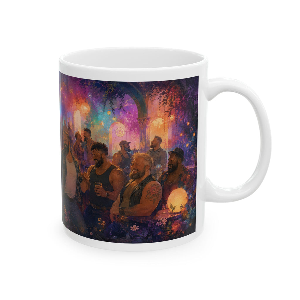 Cosmic Bear Dance Party Ceramic Mug – Colorful Nightclub Scene Coffee Cup (11oz/15oz) Bear Coffee Mug