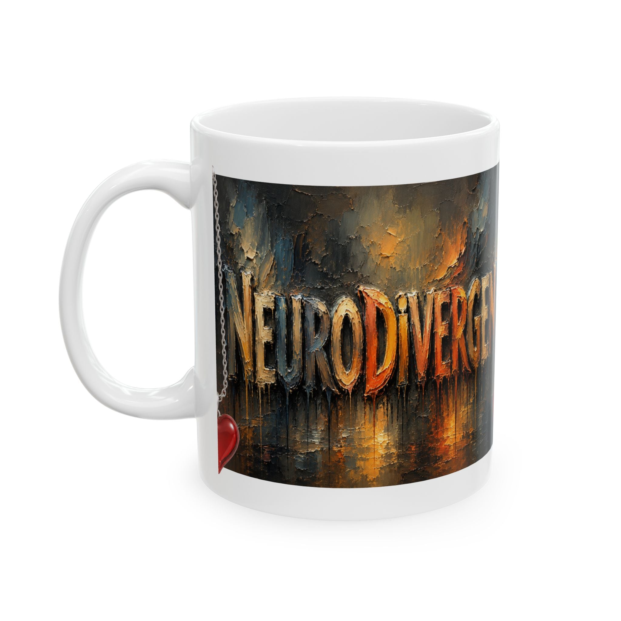 Emergency Neuron Mug — Gothic Heart Pendant Coffee Cup (11oz/15oz)Neurodivergent coffee mug with heart charms