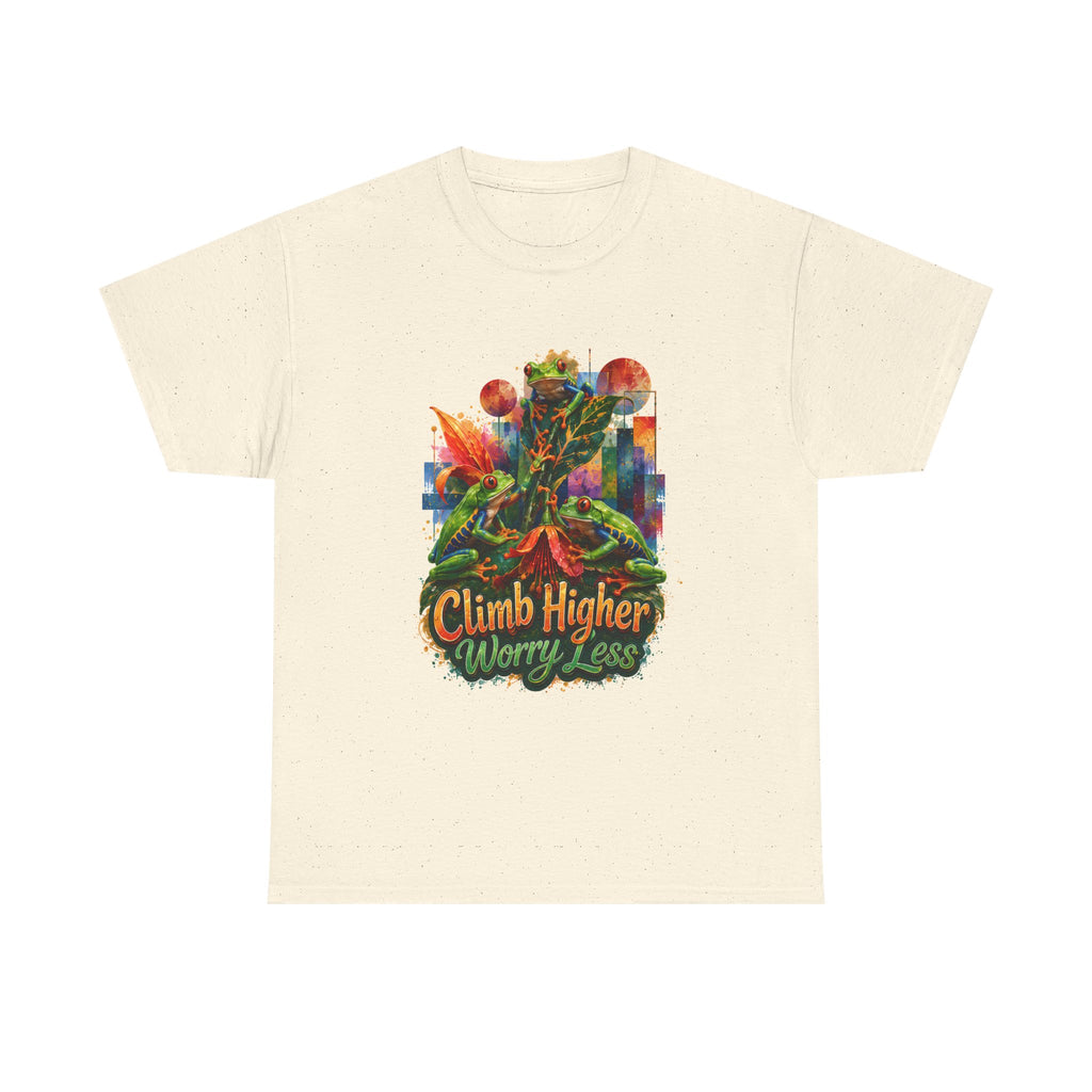 Climb Higher Worry Less T-Shirt Tree Frog t-shirt for the ecofriendly, tree huggers.