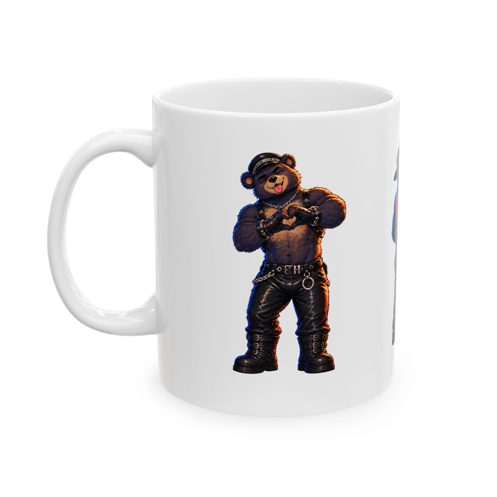 Bear Biker Ceramic Mug – Leather Jacket Paw Print Design (11oz, 15oz)