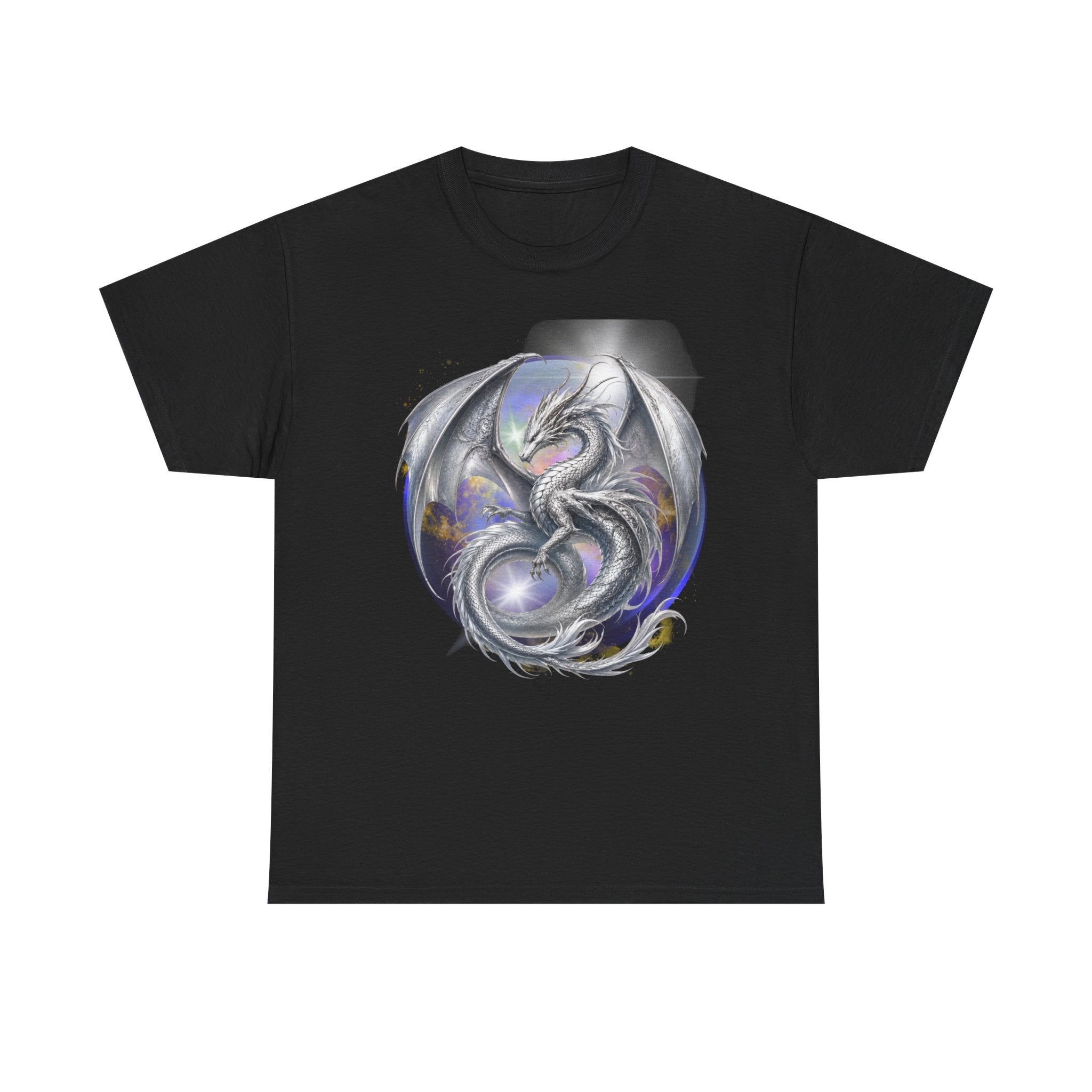 Dragon Circle T-Shirt — Mystic Silver Fantasy Dragon Graphic Tee Silver dragon. Majestic dragon. The best dragon t-shirt.