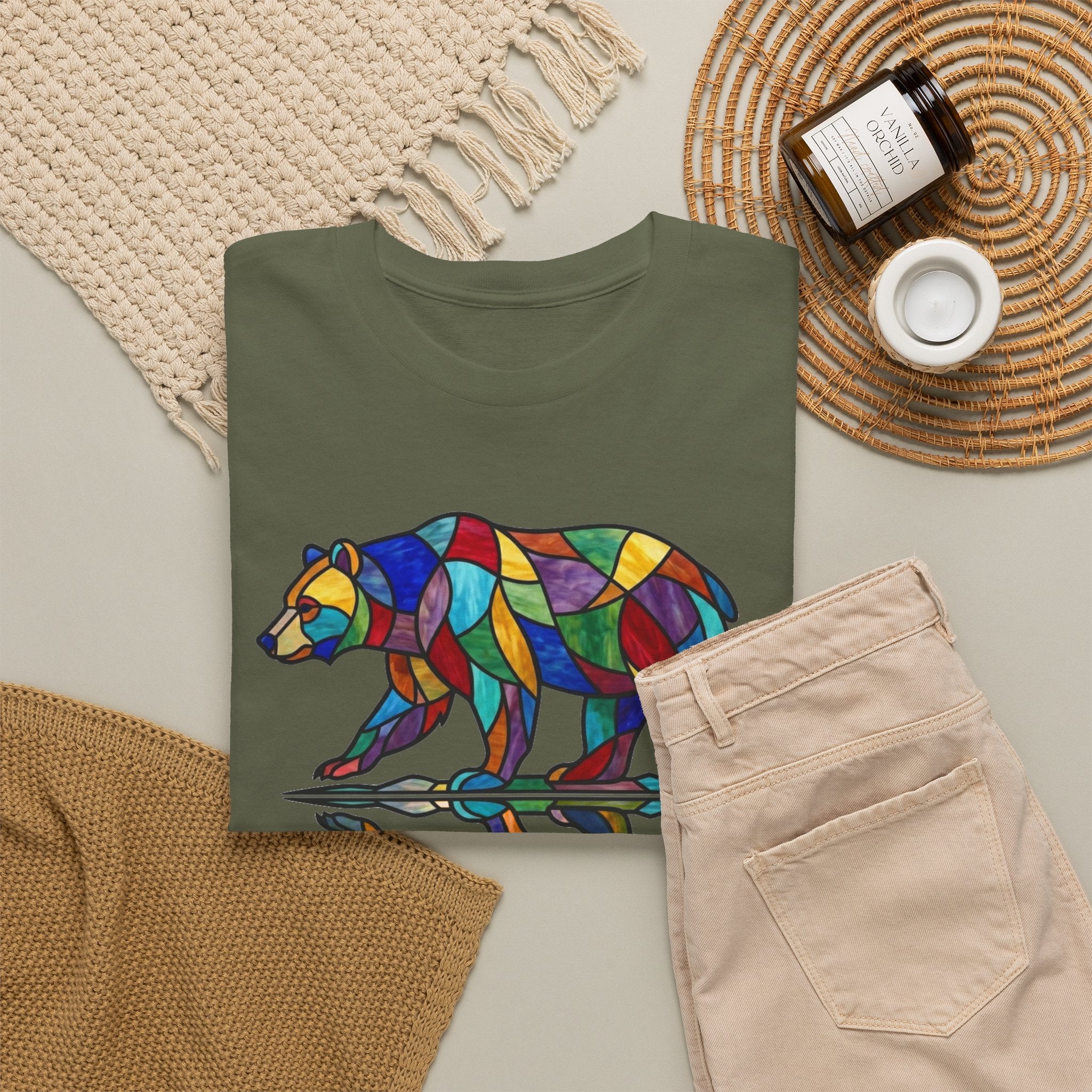 Stained Glass Bear Reflection T-Shirt — Colorful Nature Graphic Tee