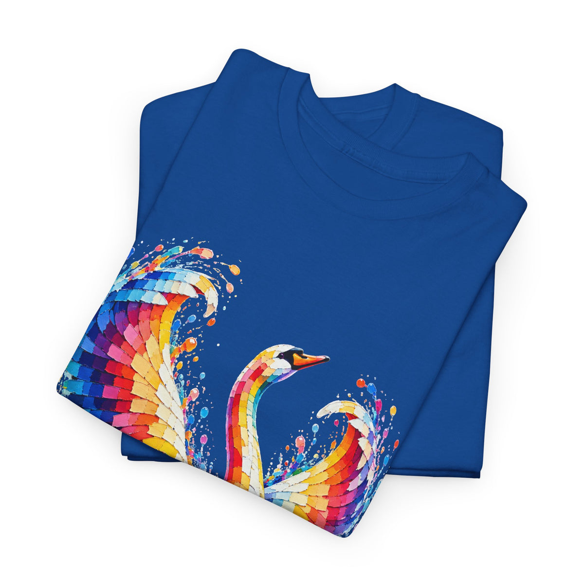 Mosaic Glass Colorful Swan Art T-Shirt — Vibrant Watercolor Bird Graphic Tee