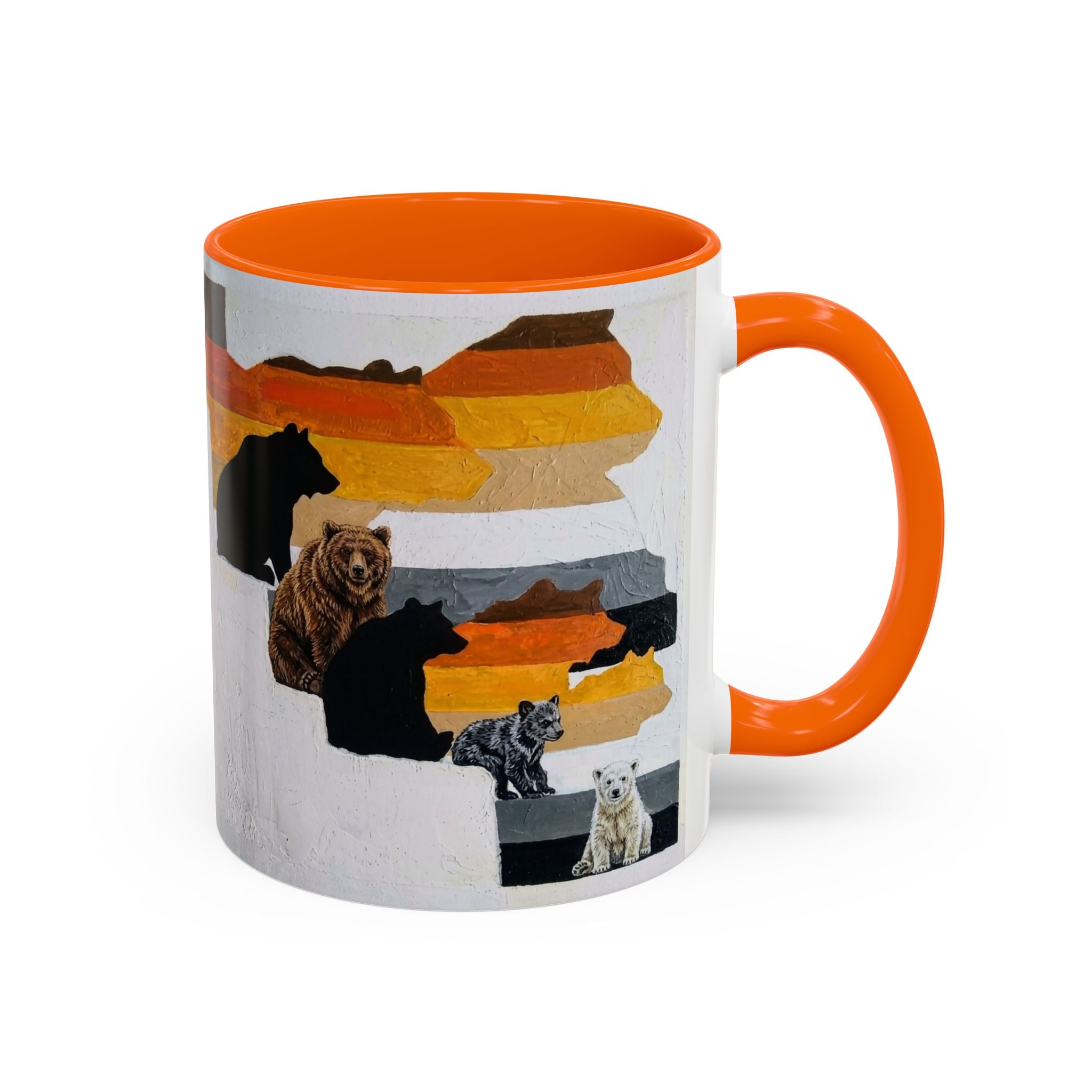 Bear Silhouette Accent Coffee Mug — Sunset Mountain Wildlife Design (11/15oz) Bear Pride. Leather man pride. Bears in leather.