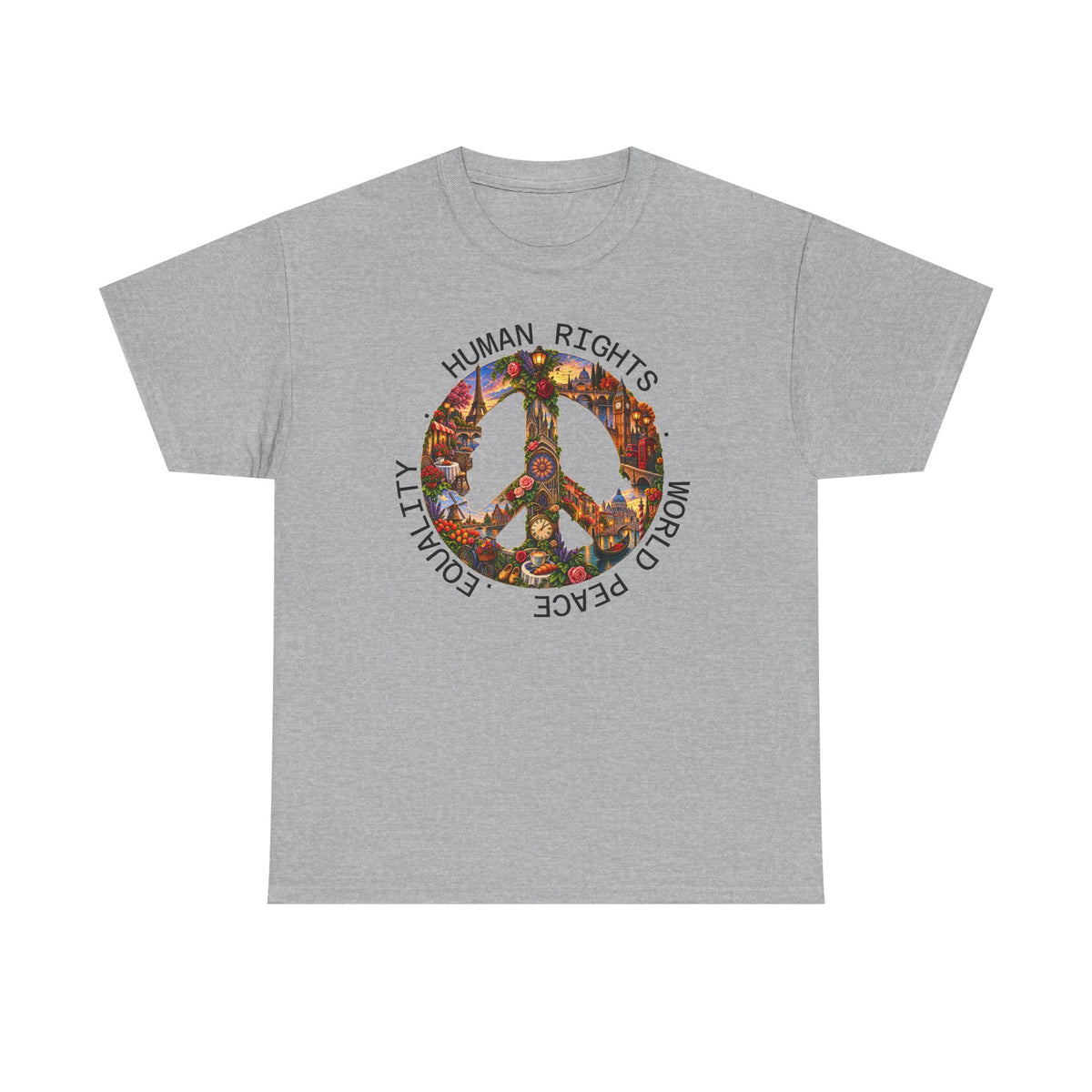 Peace Flower Graphic Tee — "World Peace • Human Rights • Equality" Cotton T‑Shirt