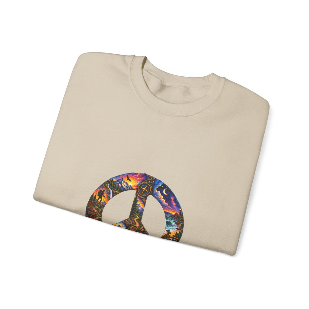 Peace Sign Crewneck Sweatshirt — Colorful Tie-Dye Peace Symbol Pullover