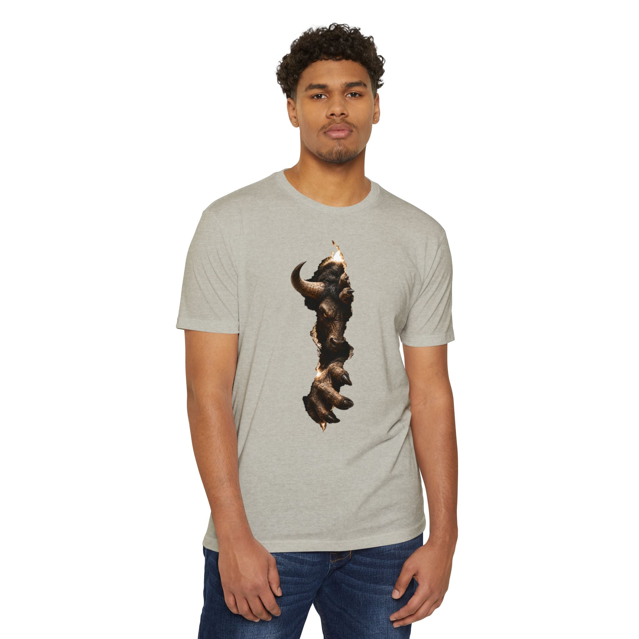 Bison Vertical Print T‑Shirt — Rustic Western Buffalo Graphic Tee. The inner Beast tearing its way out.