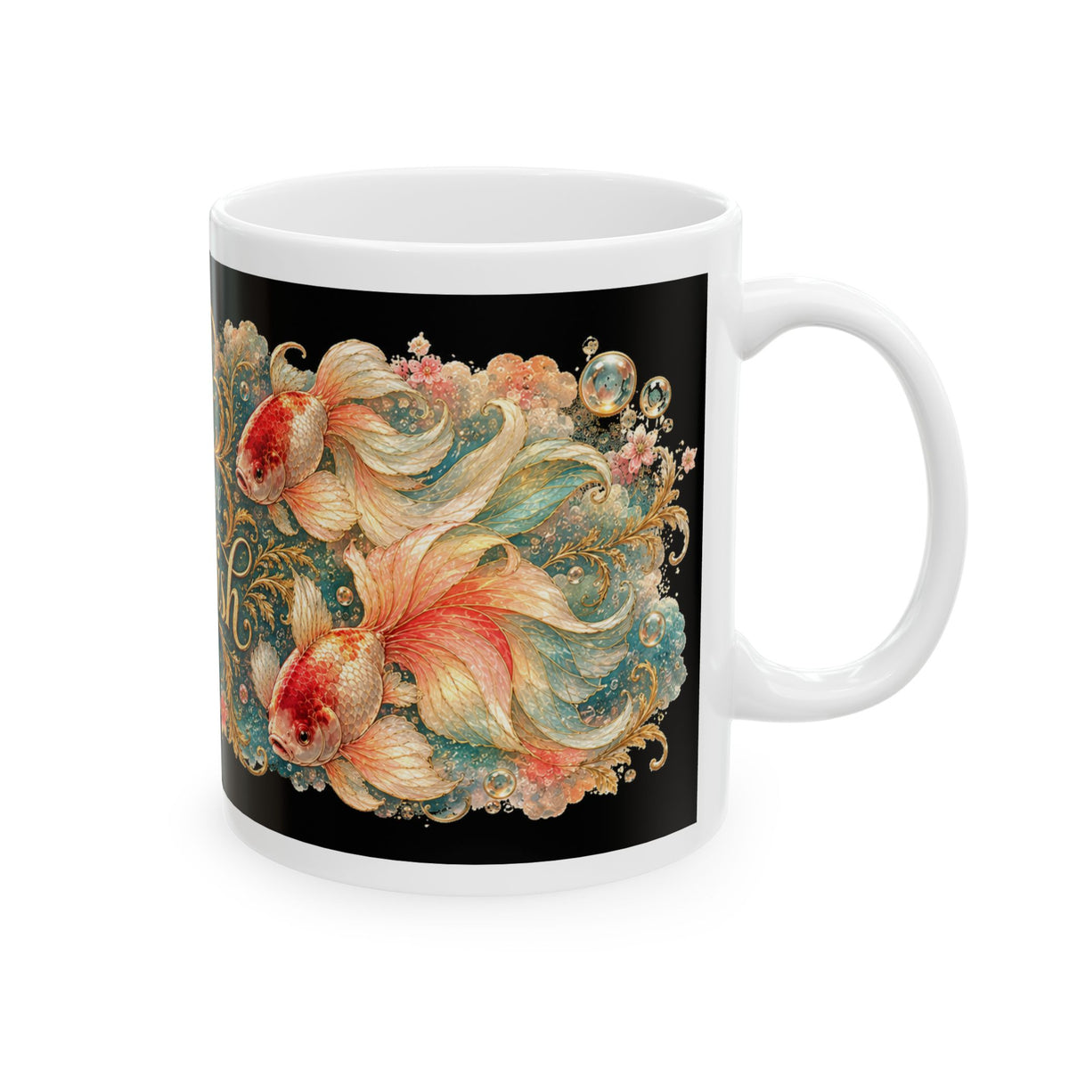 Just One More Goldfish Ceramic Mug — Vintage Koi Fish Coffee Cup (11oz/15oz)