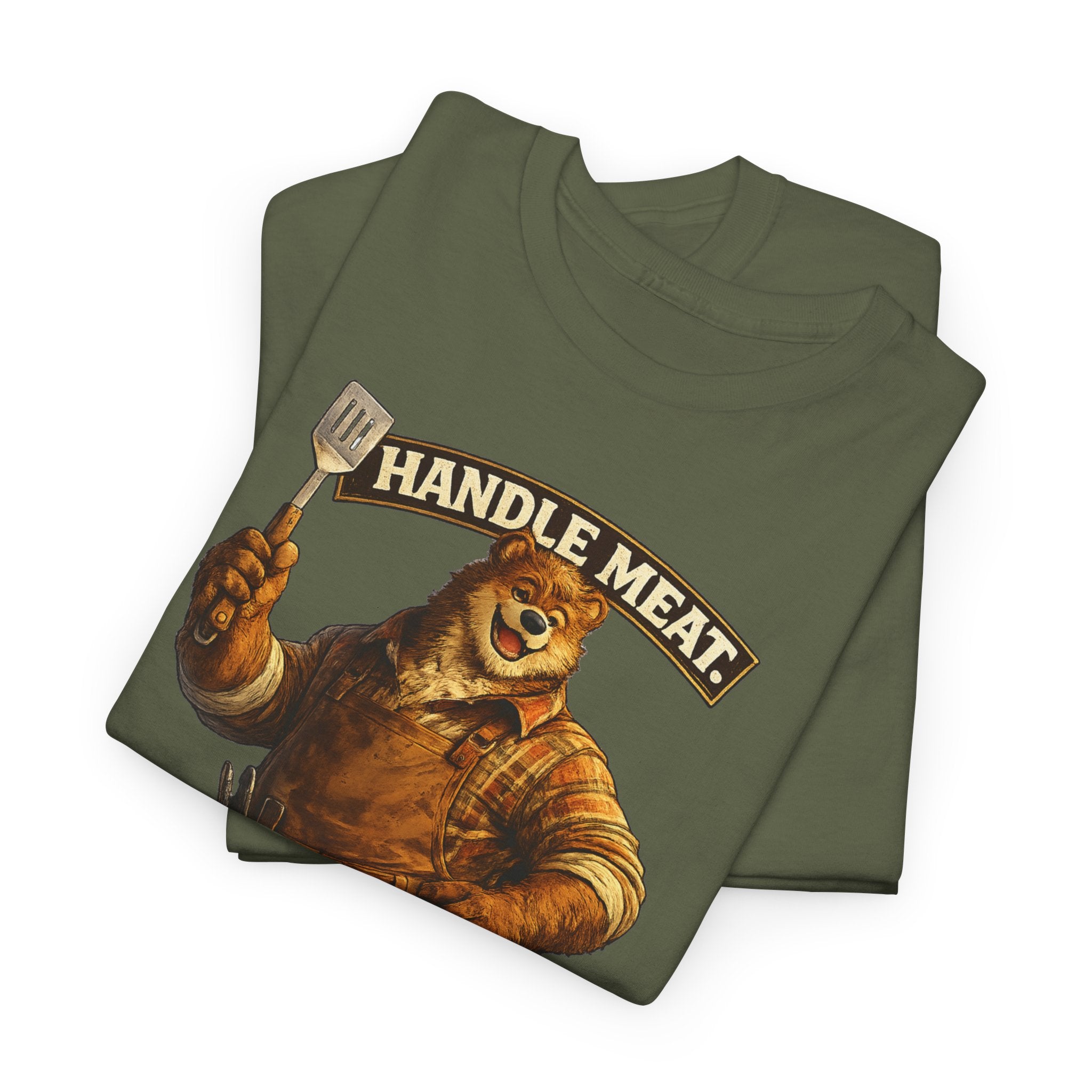 Bear Butcher Tee — "Handle Meat With Confidence" Graphic T-Shirt. Cheeky bear shirt. For the grill master in your life.