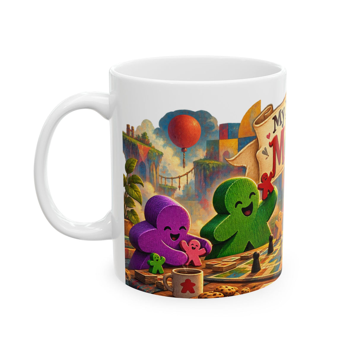Board Game Meeples Ceramic Mug – "My Meeples Have Meeples" Coffee Cup (11oz/15oz)