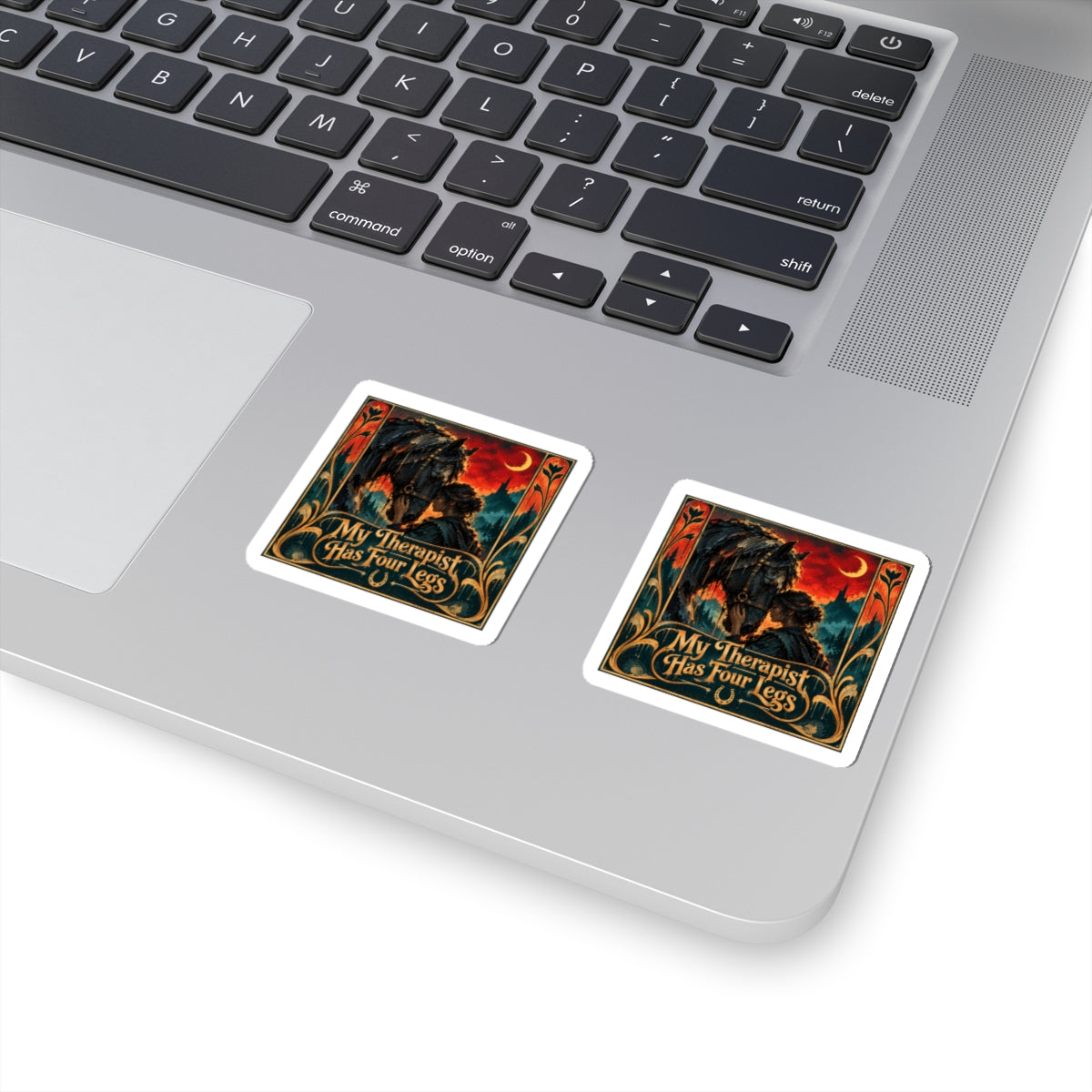 Sticker — "My Therapist Has Four Legs" Horse & Rider Kiss-Cut Sticker (Vintage Gothic Design)