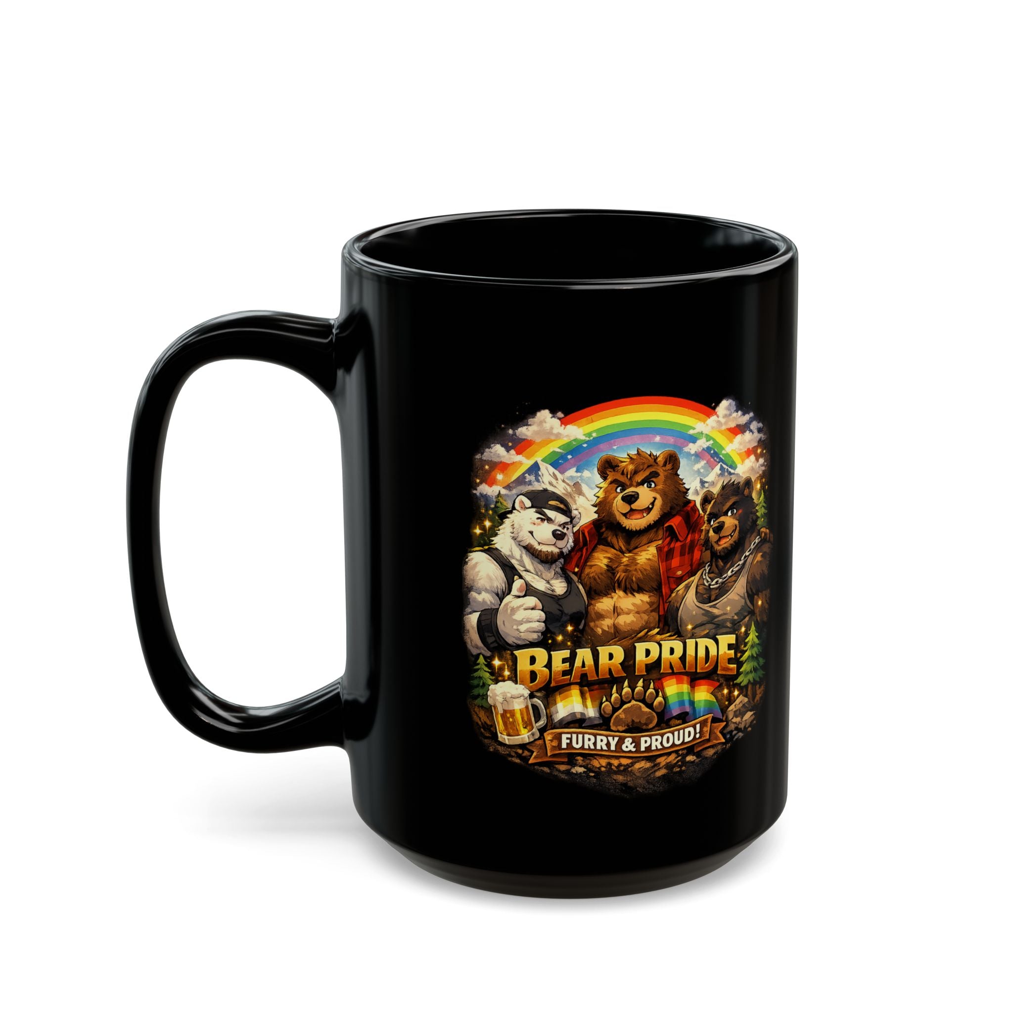 Bear Pride Mug — "Bear Pride: Furry & Proud" Black Coffee Mug (11oz/15oz)