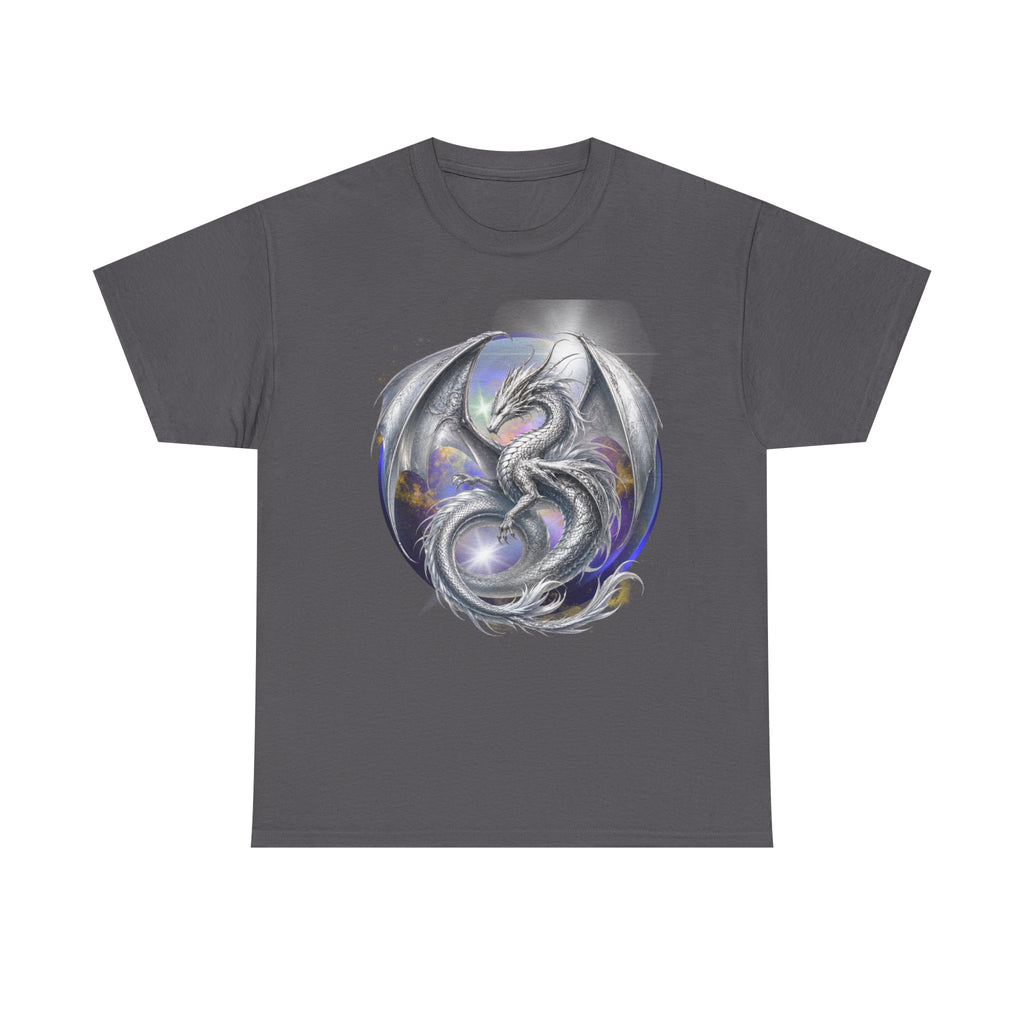 Dragon Circle T-Shirt — Mystic Silver Fantasy Dragon Graphic Tee Silver dragon. Majestic dragon. The best dragon t-shirt.