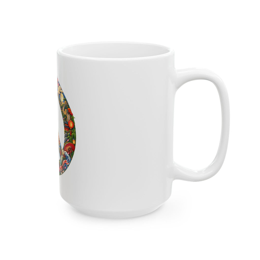 Peace Sign Ceramic Mug — Colorful Japanese-Inspired Floral & Nature 11oz/15oz